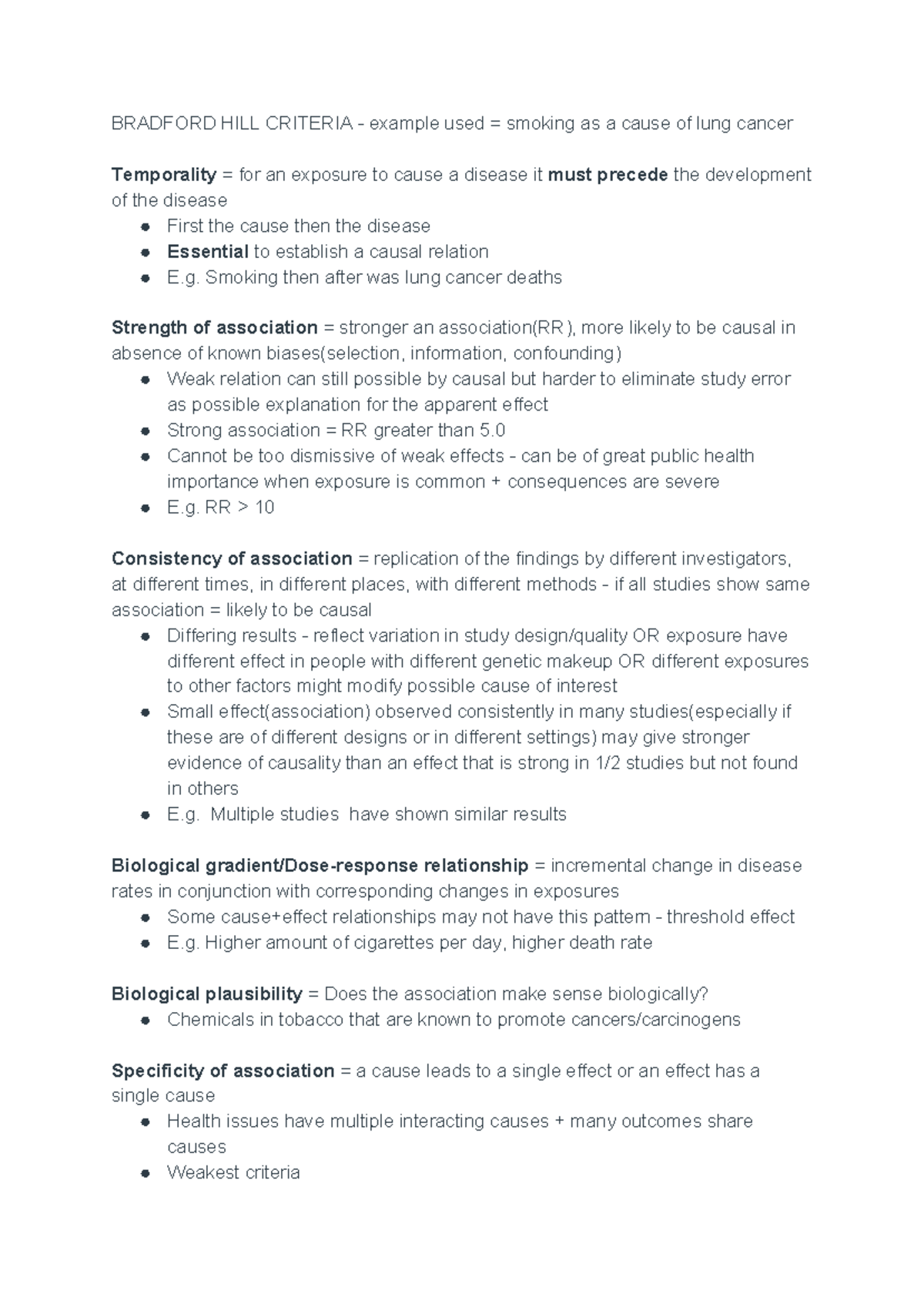Bradford HILL Criteria 1 BRADFORD HILL CRITERIA example used