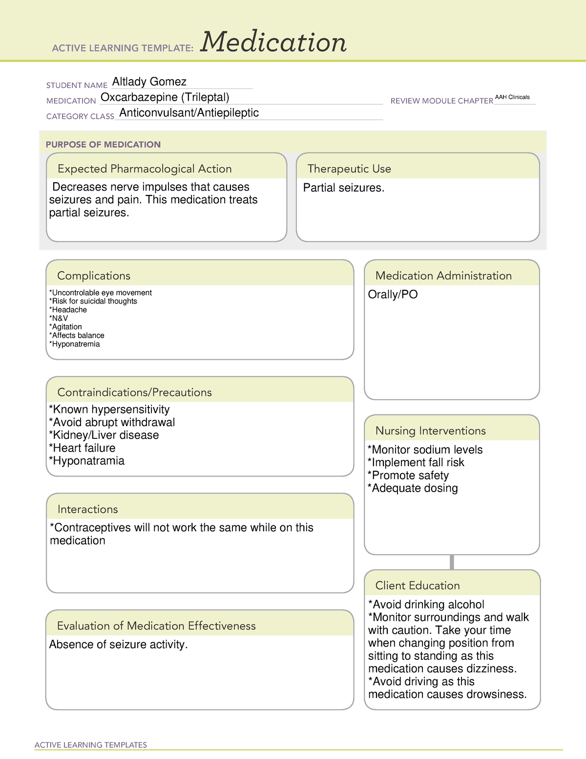 AAH Trileptal Med Card - notes - ACTIVE LEARNING TEMPLATES Medication ...