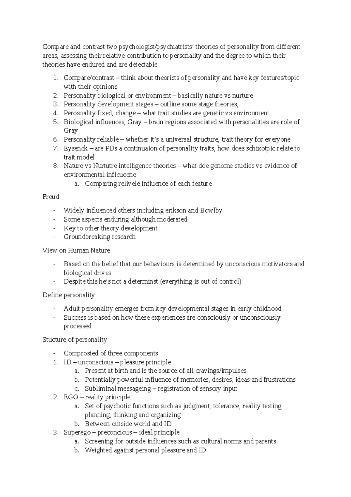 Perosnality theories - Compare and contrast two psychologist ...