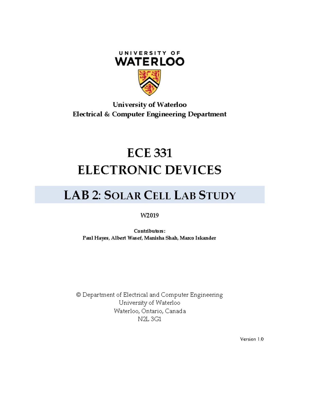 ECE 331 Lab2 Manual W19 - University of Waterloo Electrical & Computer ...