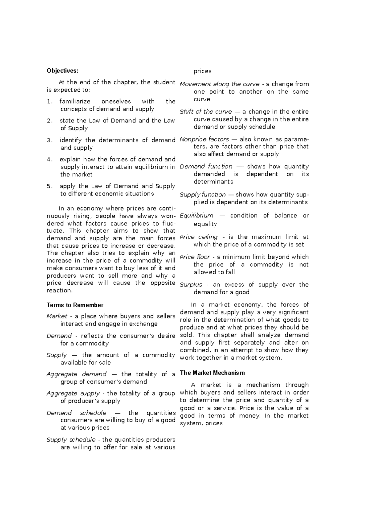 Basic Microeconomics Chapter 2-Scanned Book - Objectives: At the end of ...