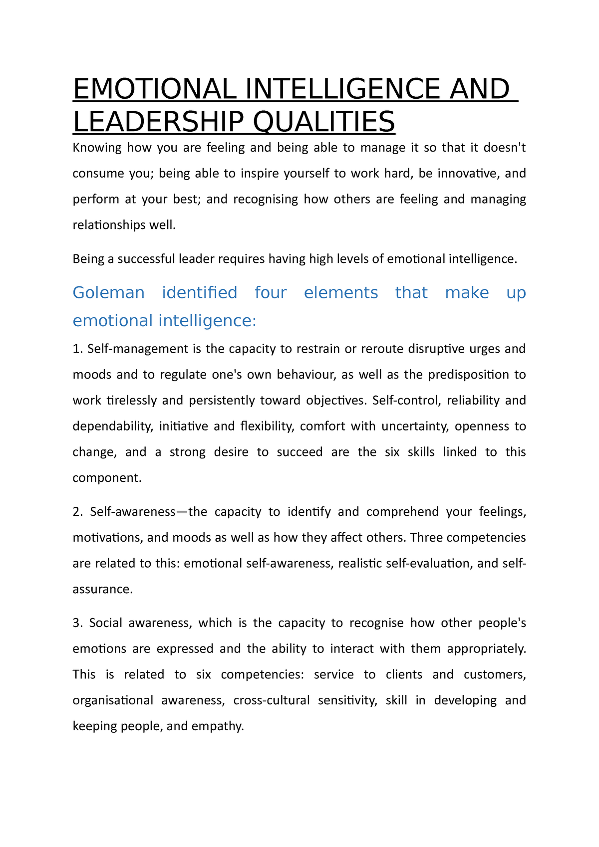 emotional intelligence thesis topics