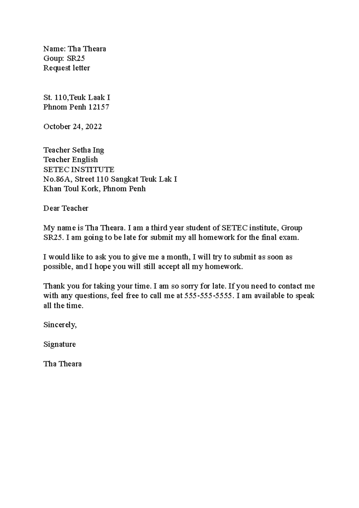 Request Letter ENG - Just for Sharing - Name: Tha Theara Goup: SR ...