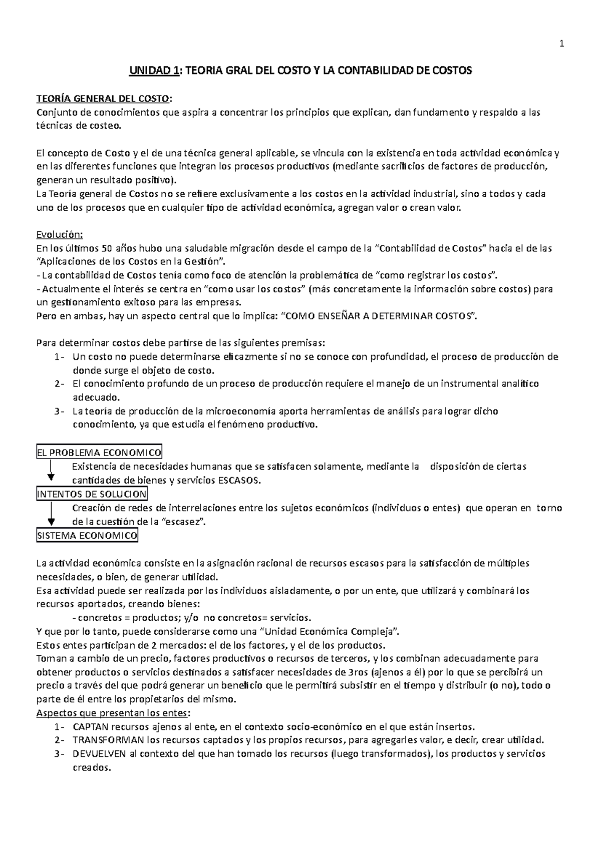 Contab Costos Resumen Final - 1 UNIDAD 1: TEORIA GRAL DEL COSTO Y LA ...