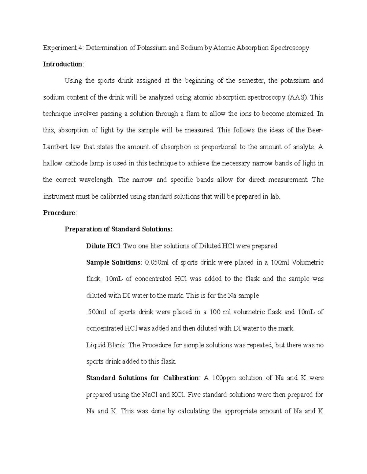 Analytical Lab 4 Lab 4 for corresponding lab Experiment 4