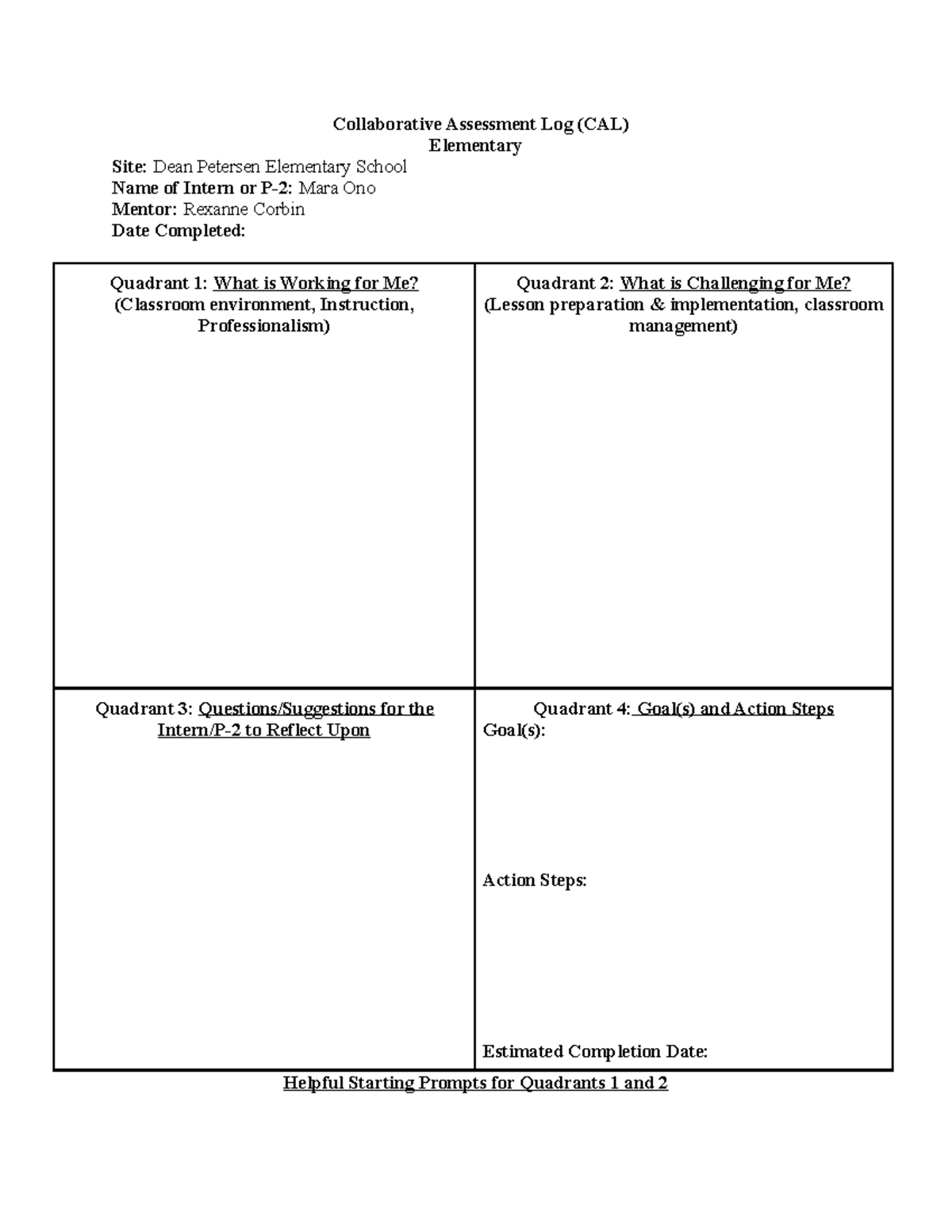 Collaborative Assessment Log - What were you doing? What were students ...