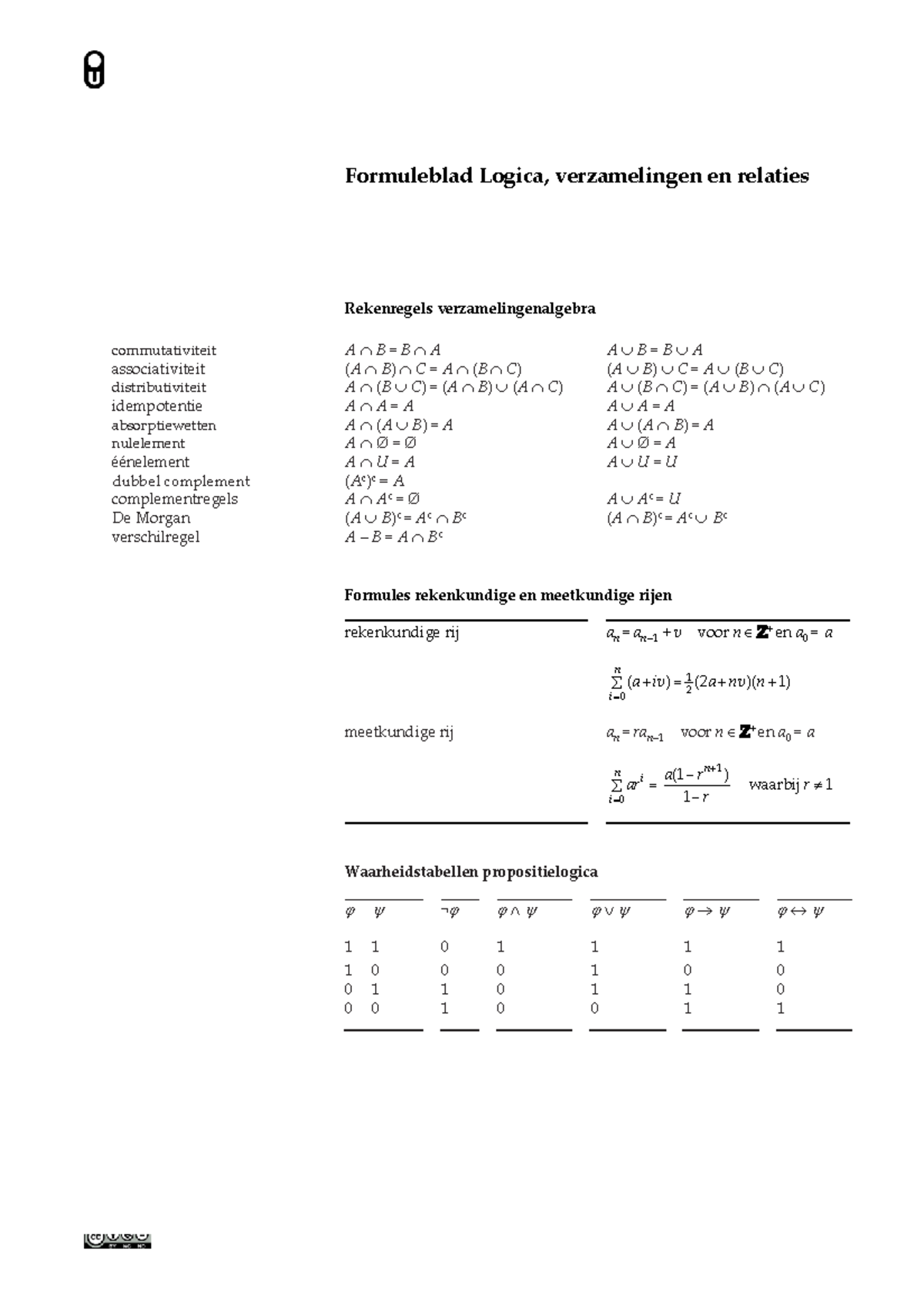 IB0402 LVR Formuleblad - Formuleblad Logica, Verzamelingen En Relaties ...