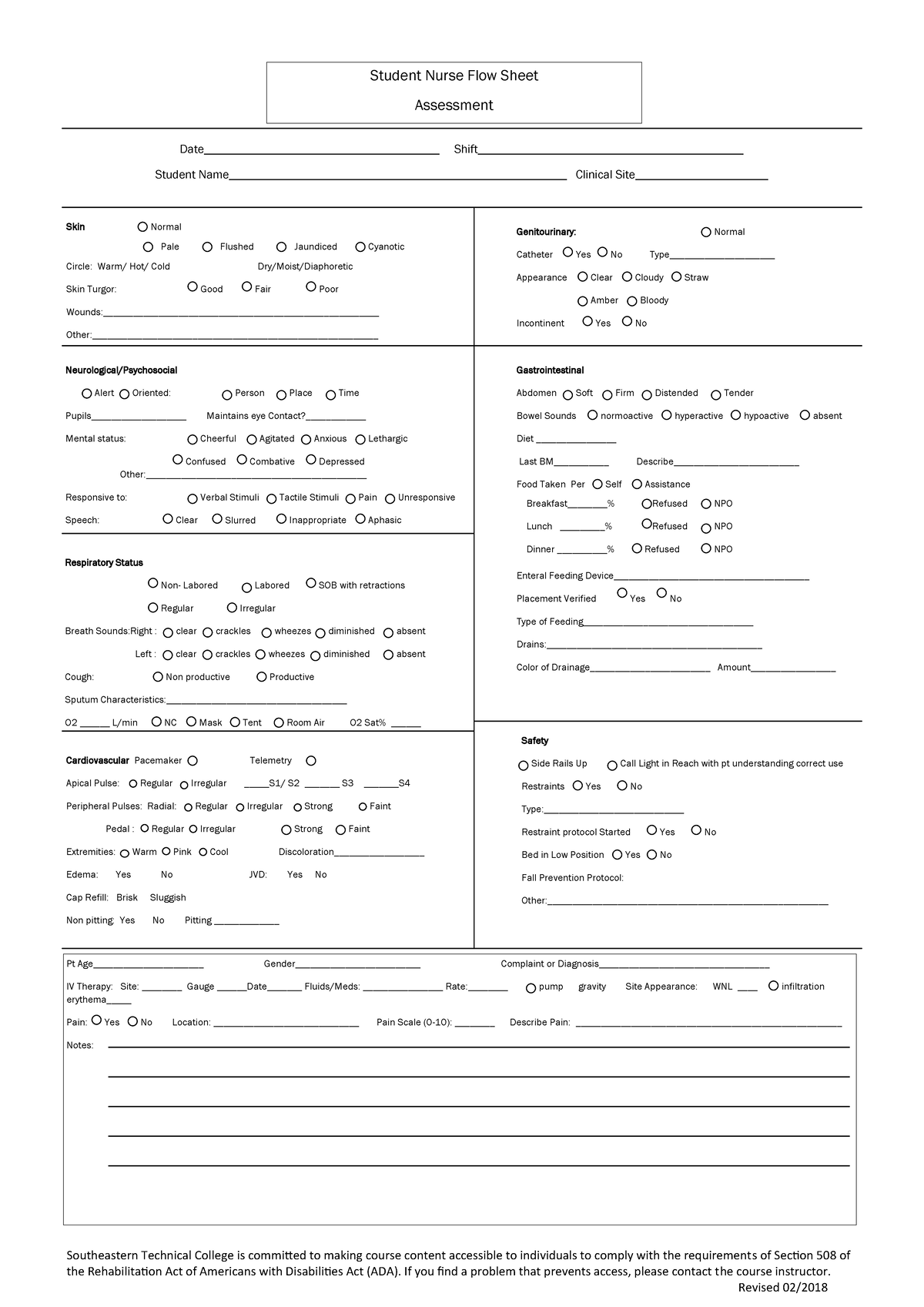 Assessment Flow Sheet - Student Nurse Flow Sheet Assessment - Studocu