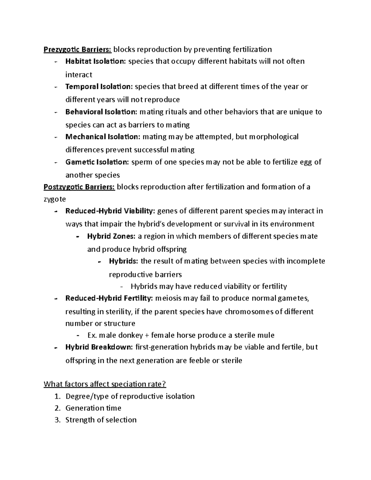 BIOL 141 Lecture Notes Exam 1 - Part 4 - Prezygotic Barriers: Blocks ...