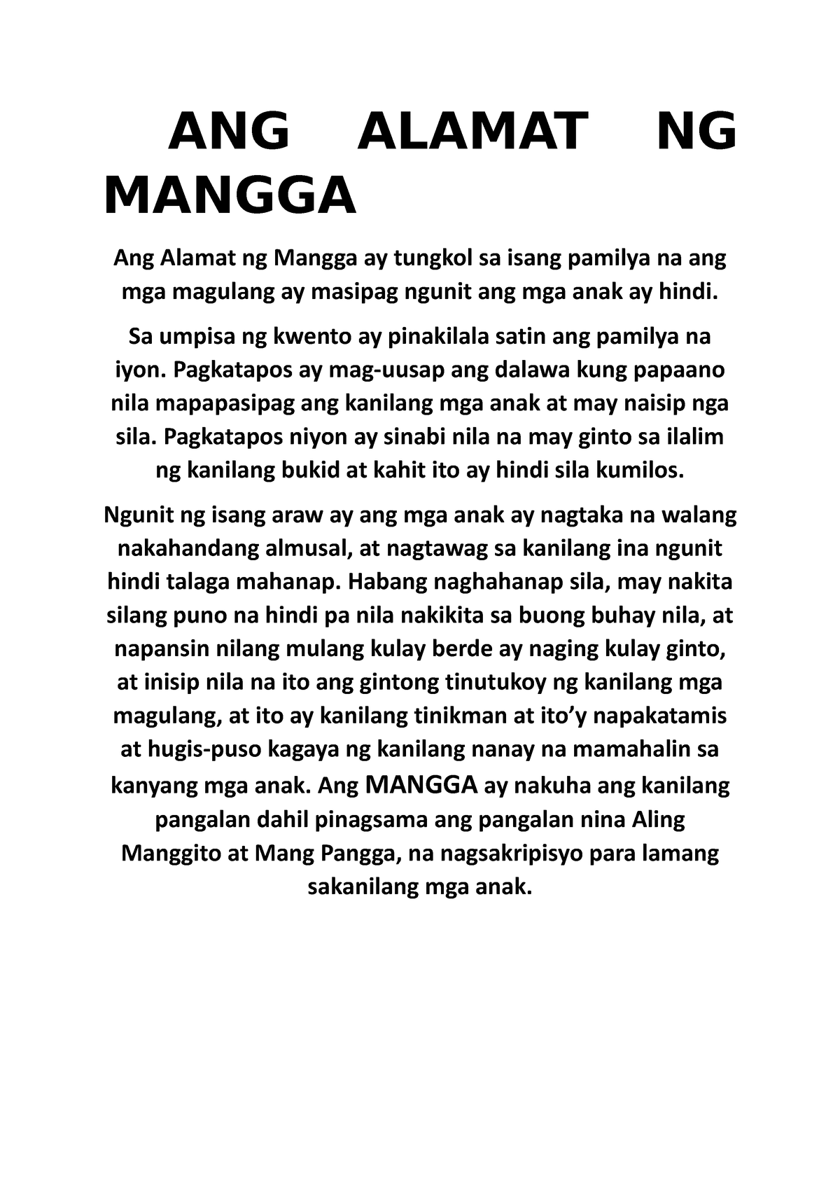 Alamat Ng Mangga By J R 8400