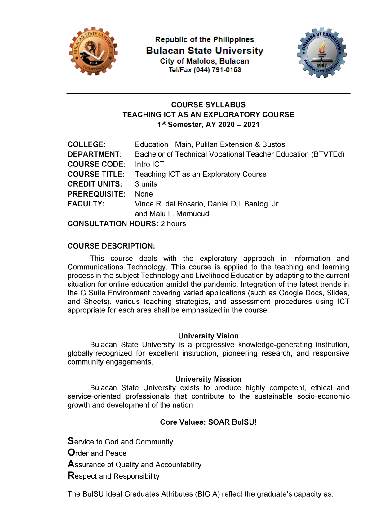 Syllabus Intro ICT COURSE SYLLABUS TEACHING ICT AS AN EXPLORATORY