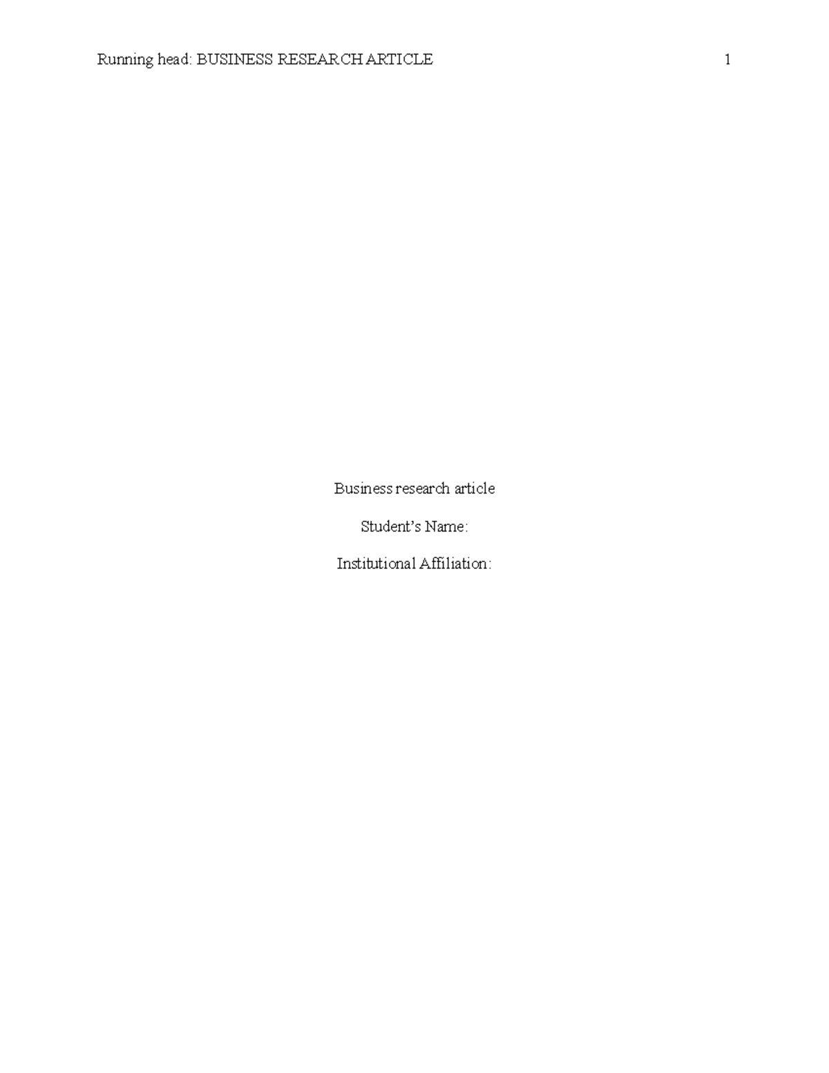 Business research article - Running head: BUSINESS RESEARCH ARTICLE 1 ...