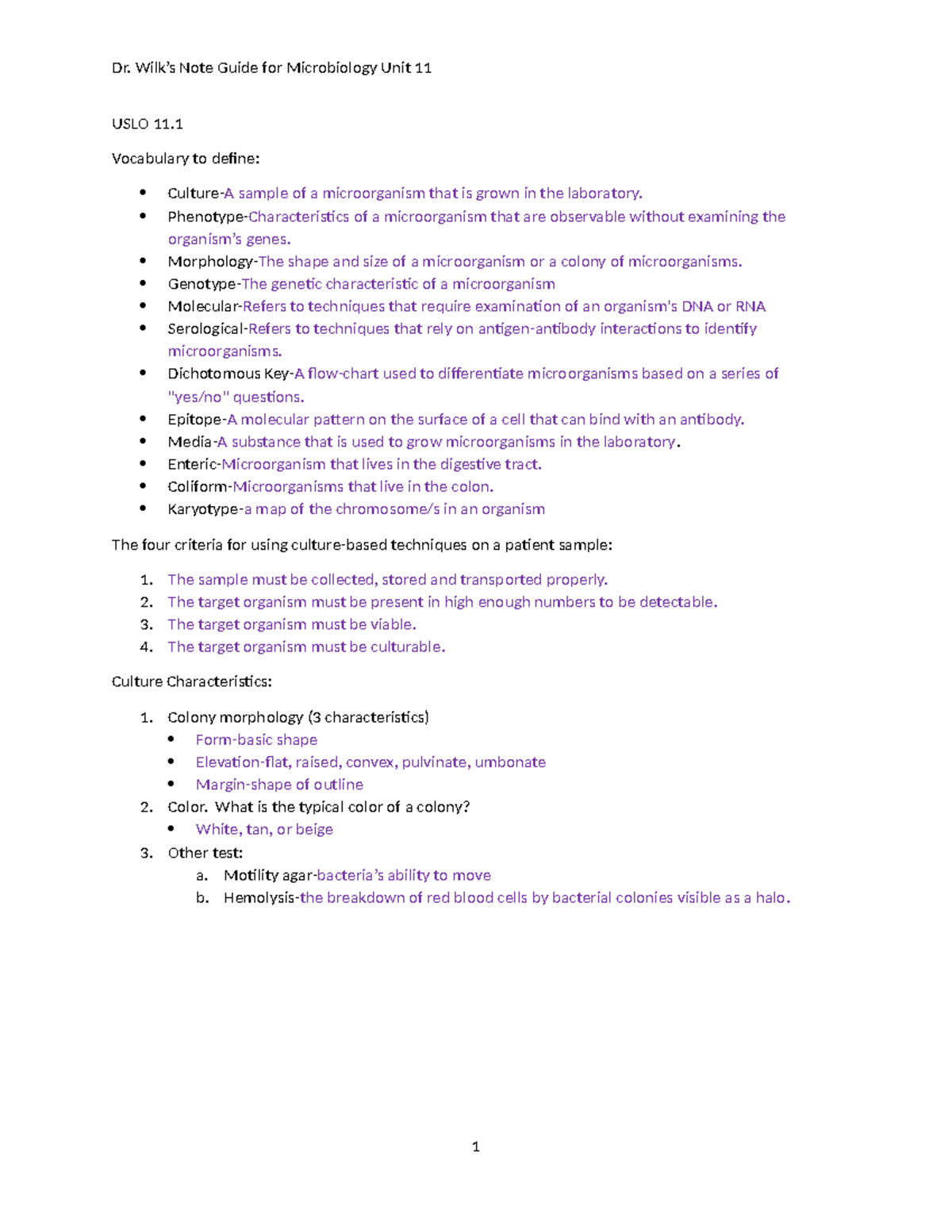 Wilkerson Microbiology Unit 11 Note Guide 1 - USLO 11. Vocabulary To ...