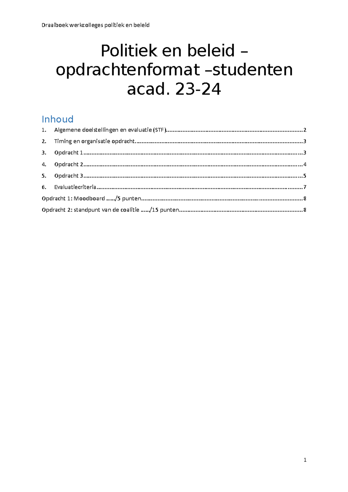 2324 Politiek En Beleid Opdracht Draaiboek Studenten - Versie 231018 ...