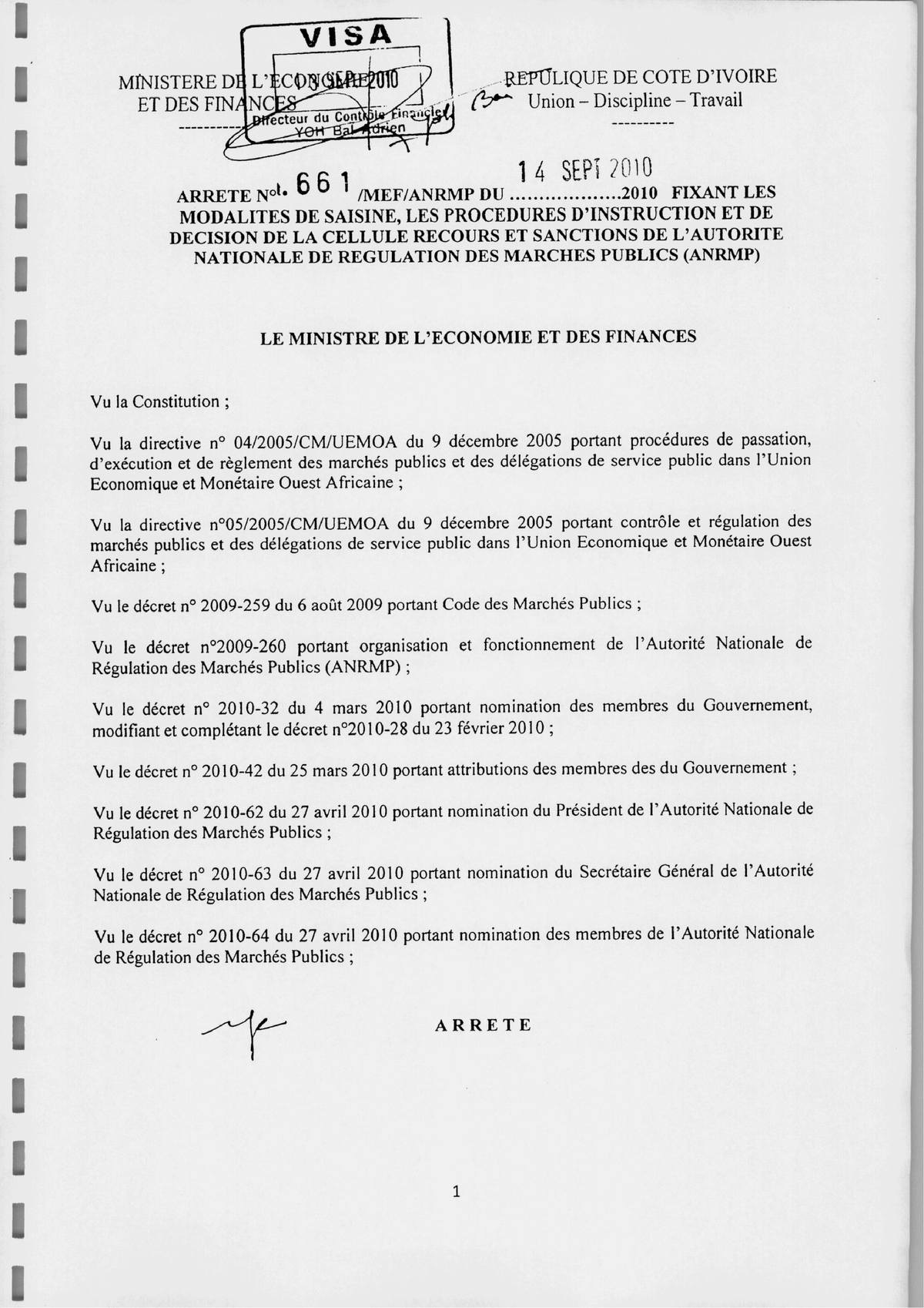 Arrete N 661 Fixant Modalites DE Saisine- Procedure D Instruction ET DE ...