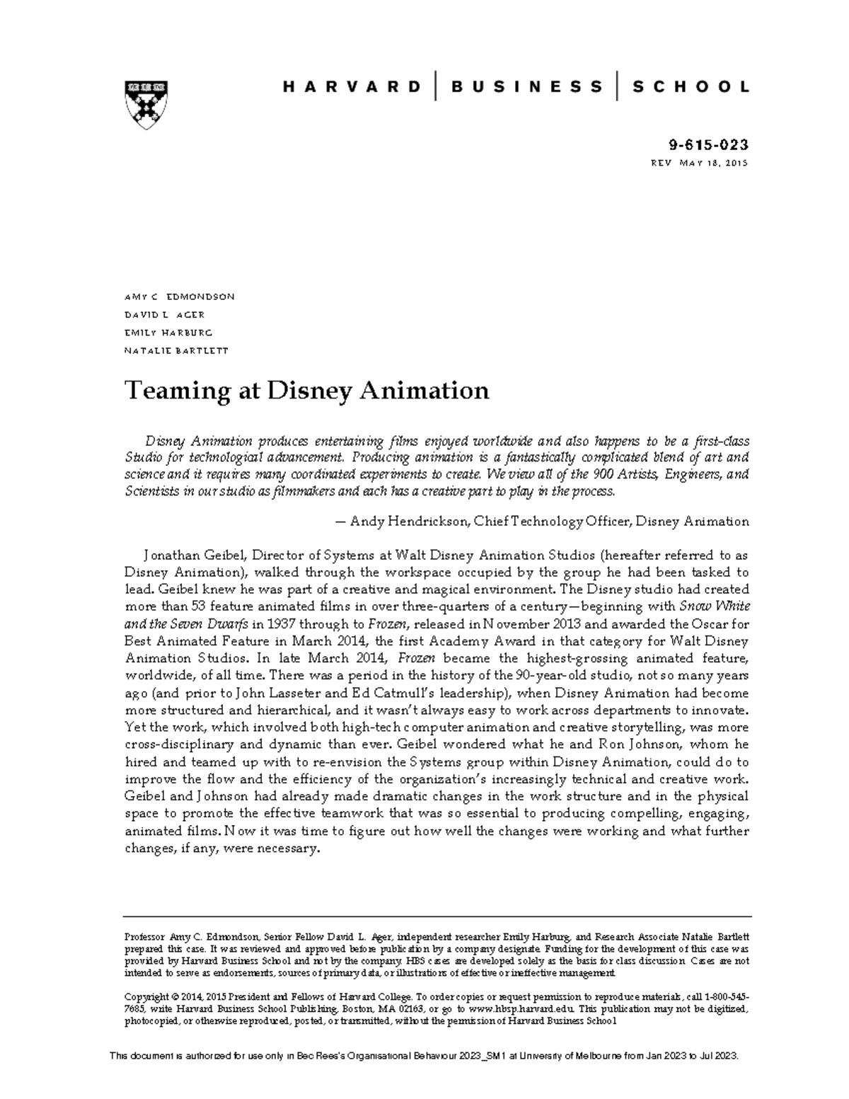 Group Assignment Case Study DIsney 9 6 1 5 0 2 3 R E V M A Y 1