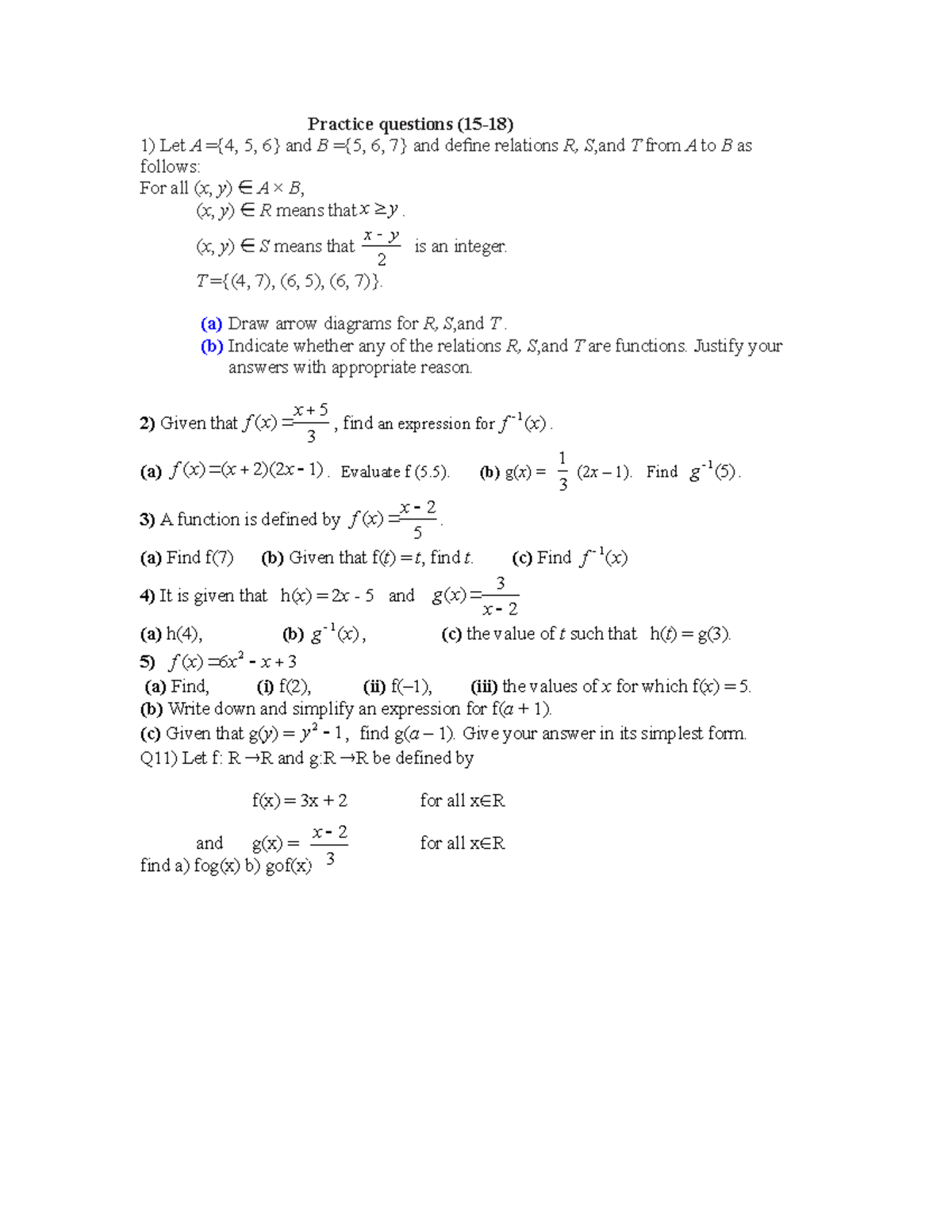 Practice question 15-18 - Practice questions (15-18) Let A ={4, 5, 6 ...