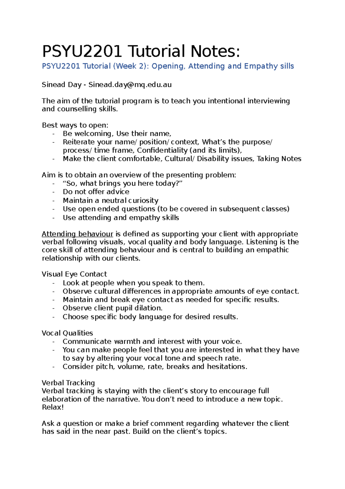 PSYU2201 Tutorial Notes - PSYU2201 Tutorial Notes: PSYU2201 Tutorial ...