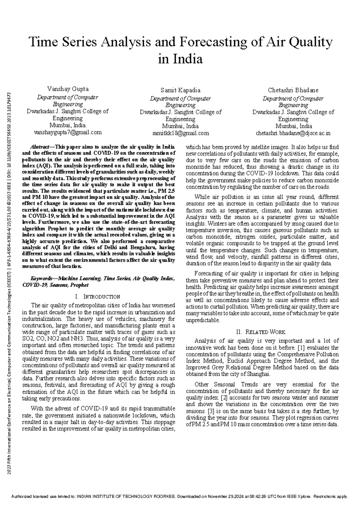 Time Series Analysis And Forecasting Of Air Quality In India Time