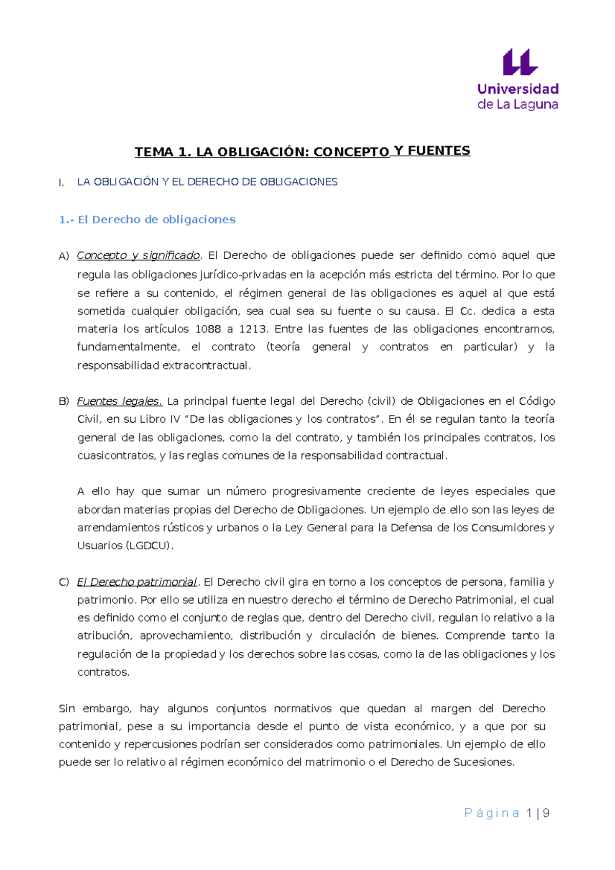 TEMA 1 Imprimir - ELVIRA - TEMA 1. LA OBLIGACIÓN: CONCEPTO Y FUENTES I ...