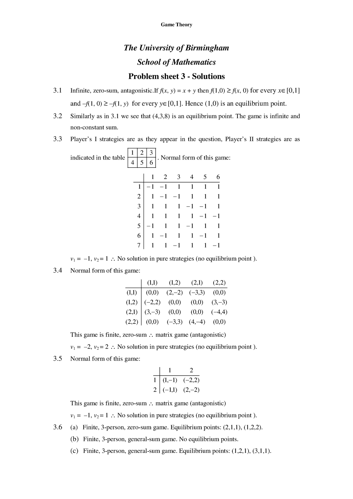 game theory assignment solutions