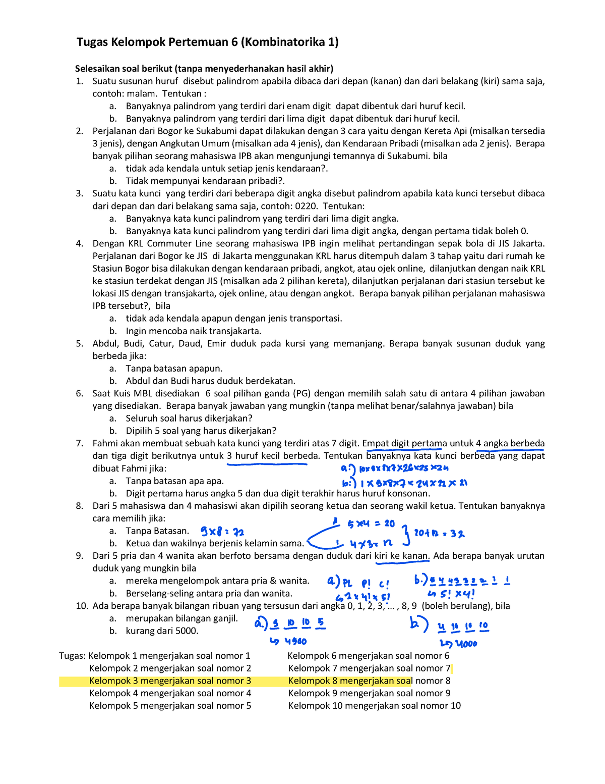 Tugas Kelomp MBL-p6 - Kombinatorika - Tugas Kelompok Pertemuan 6 ...