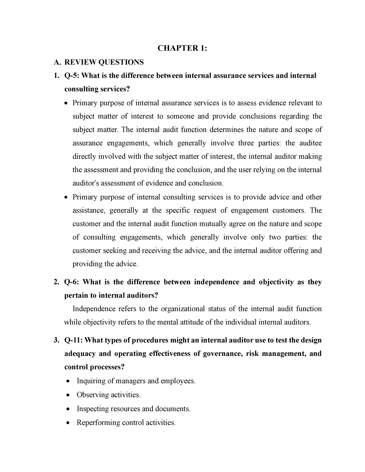 Internal Auditing - Practice 1 - CHAPTER 1: A. REVIEW QUESTIONS Q-5 ...