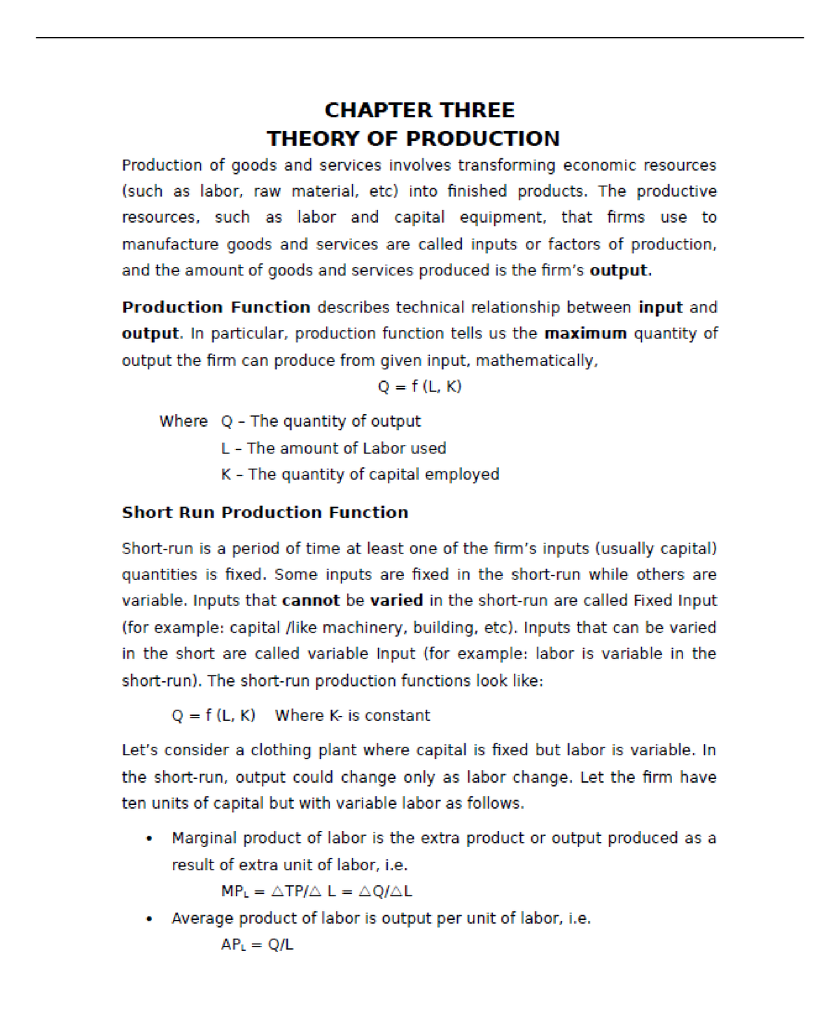 theory of production literature review