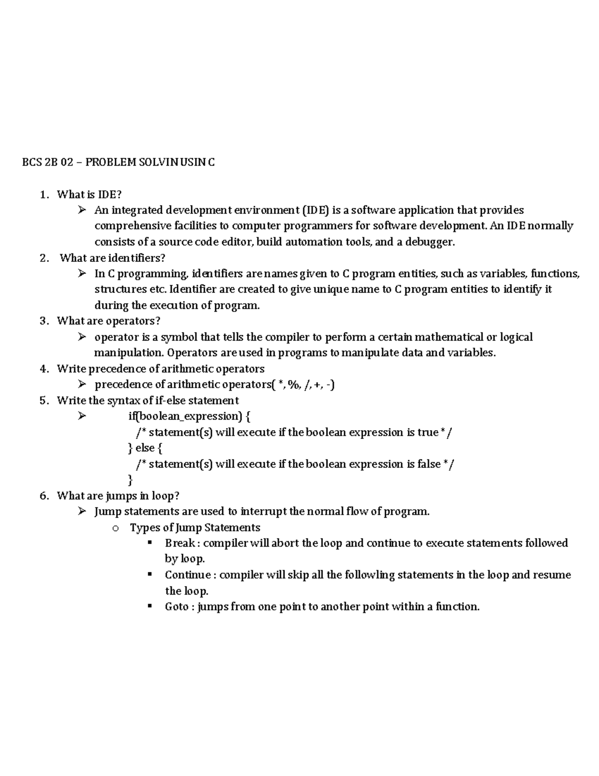 Problem Solvin USIN C - C program - BCS 2B 02 – PROBLEM SOLVIN USIN C ...