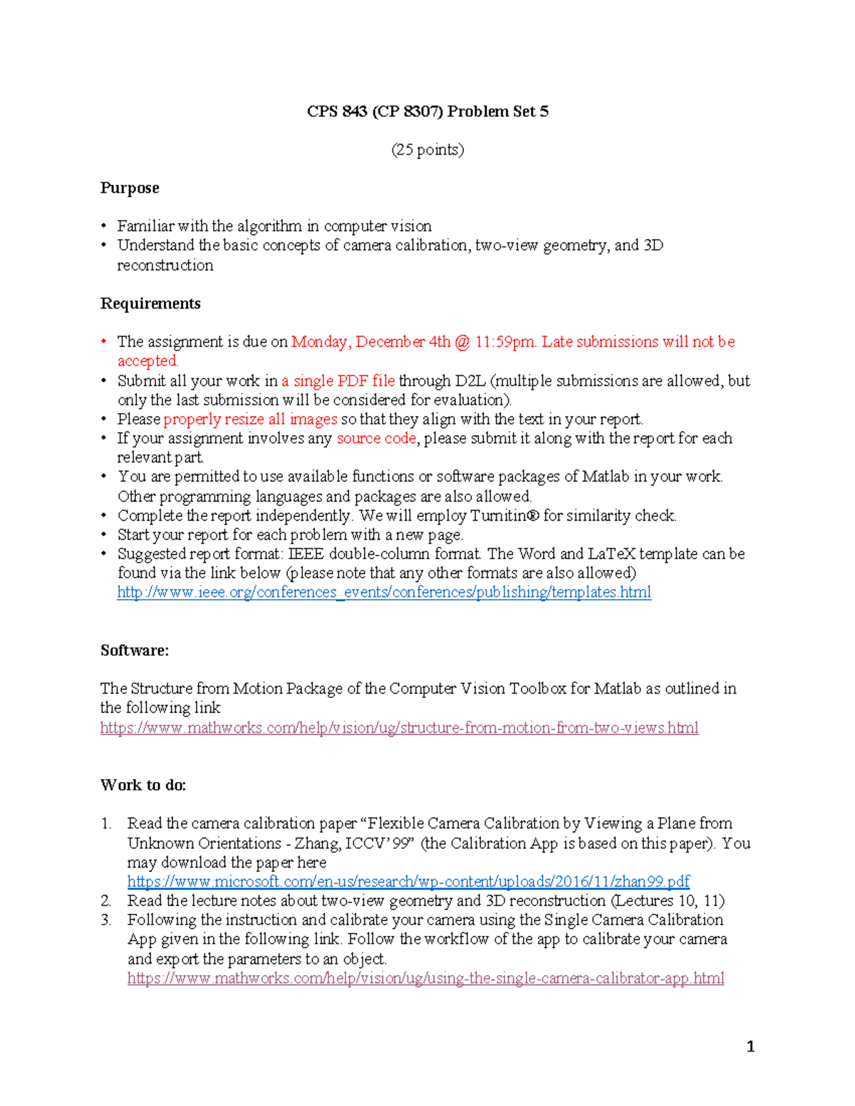 Hw5 - Computer Vision Camera Calibration assignment - 1 CPS 843 (CP ...