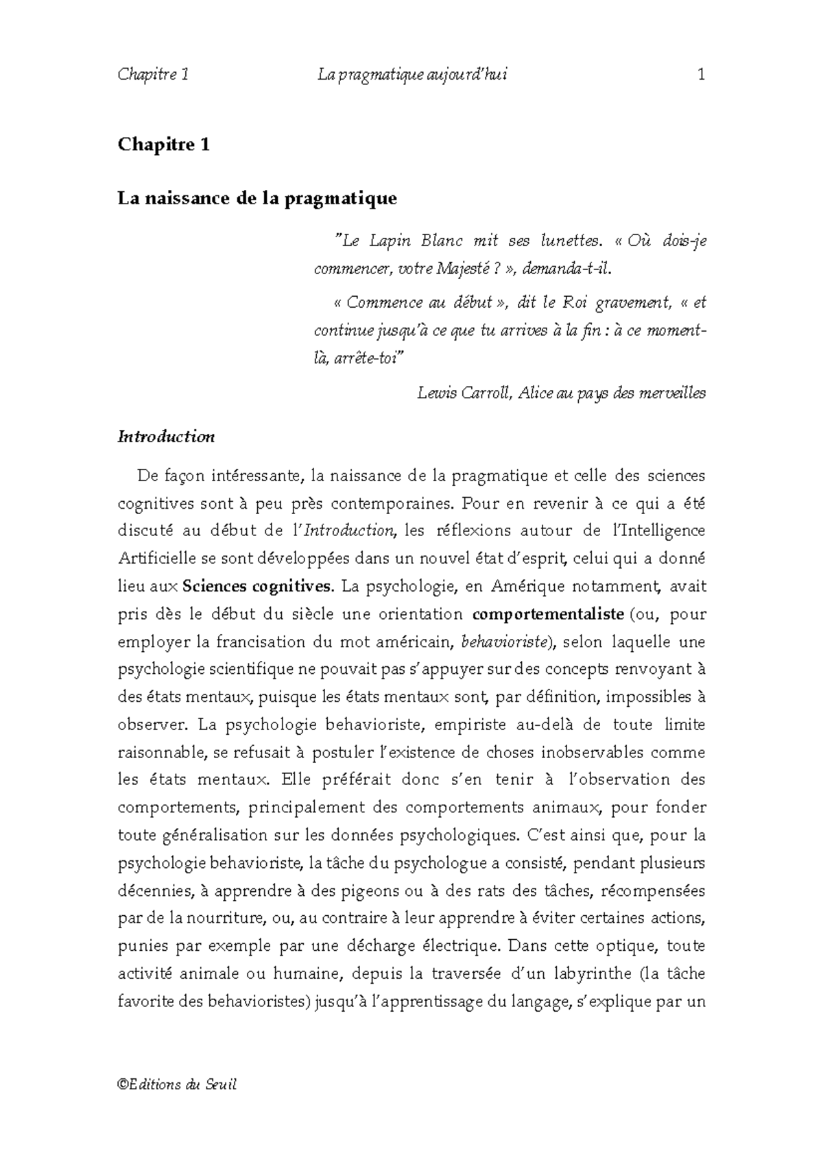 La naissance de la pragmatique Chapitre 1 La naissance de la