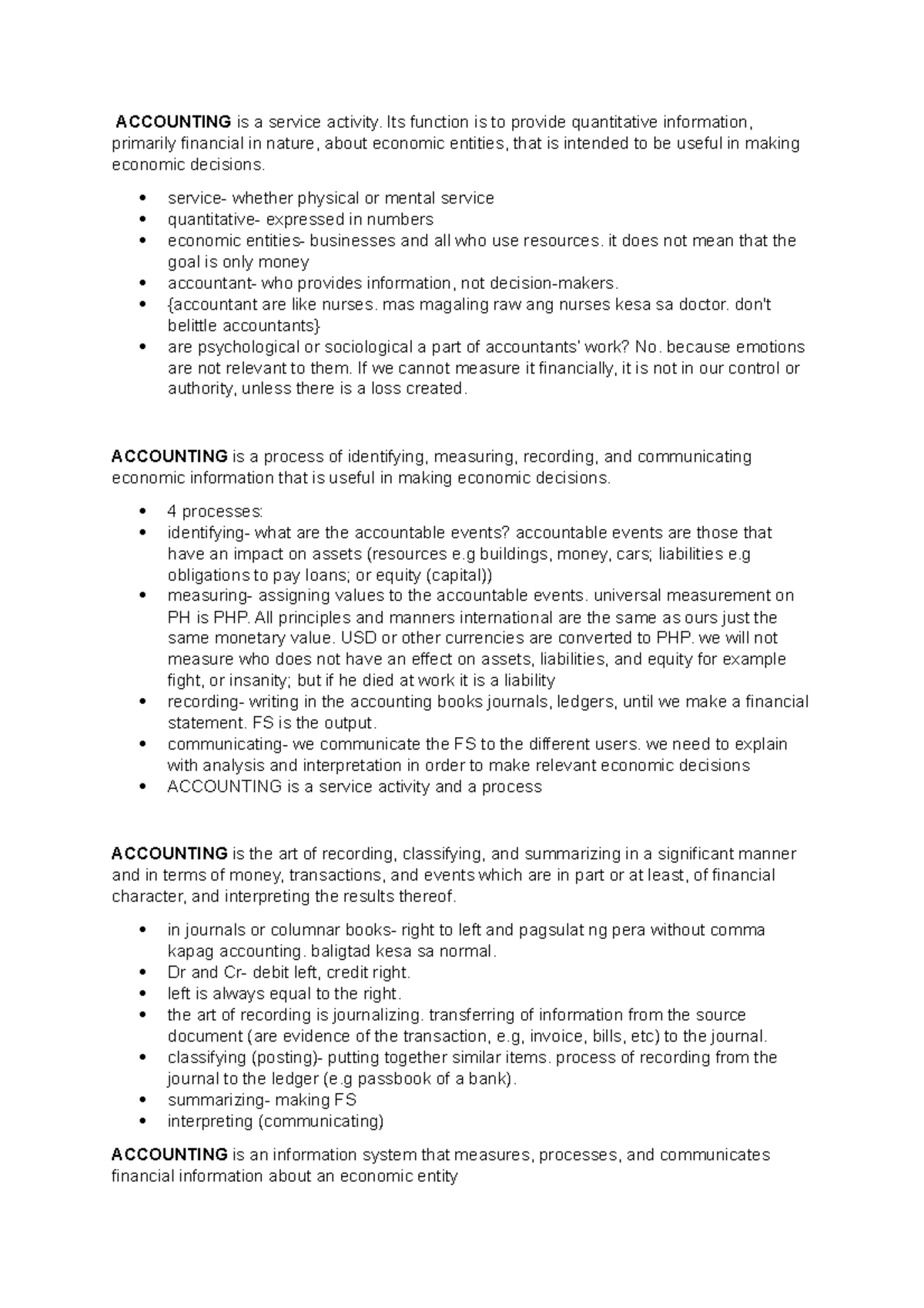 Accountancy - Introduction to Accounting DEFINITIONS ESSENTIAL ELEMENTS ...