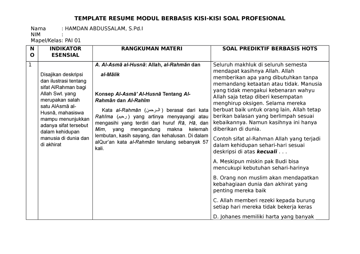 KB 1 Template Resume Modul Pendalaman Materi Berbasis KISI-KISI ...