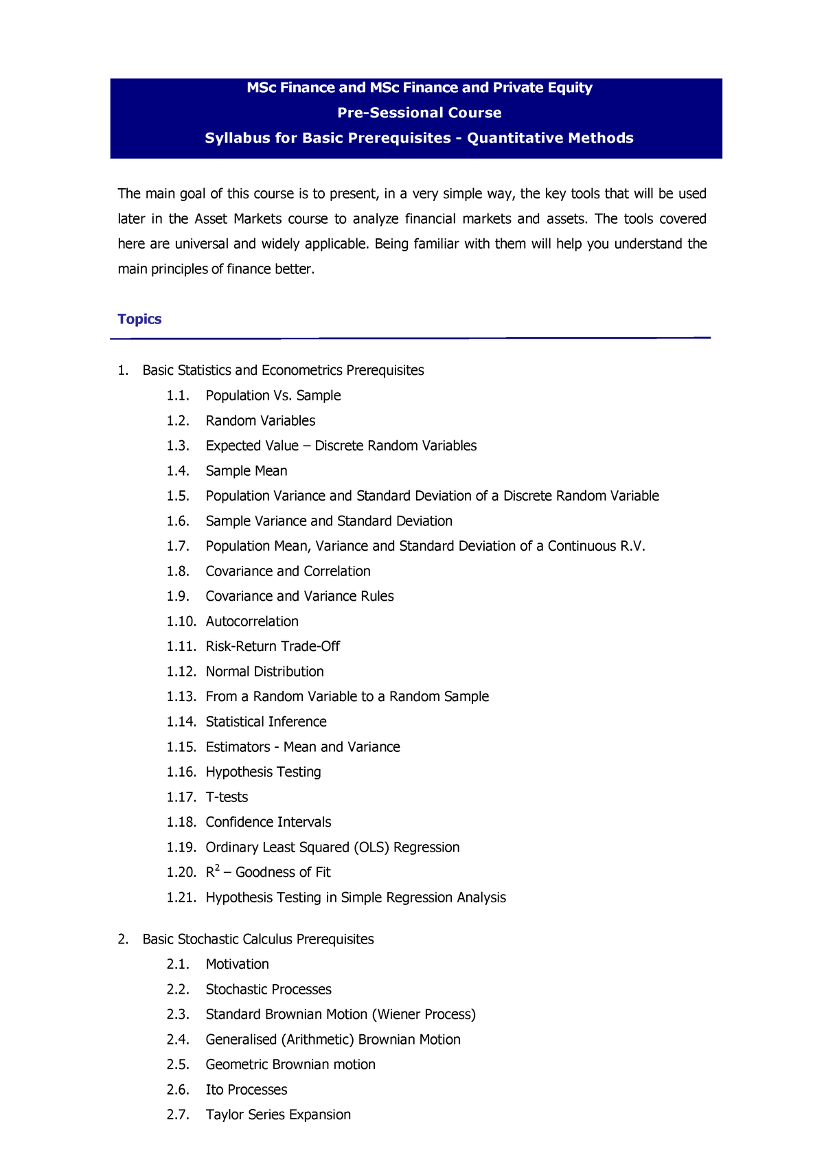 quantitative research methods course syllabus