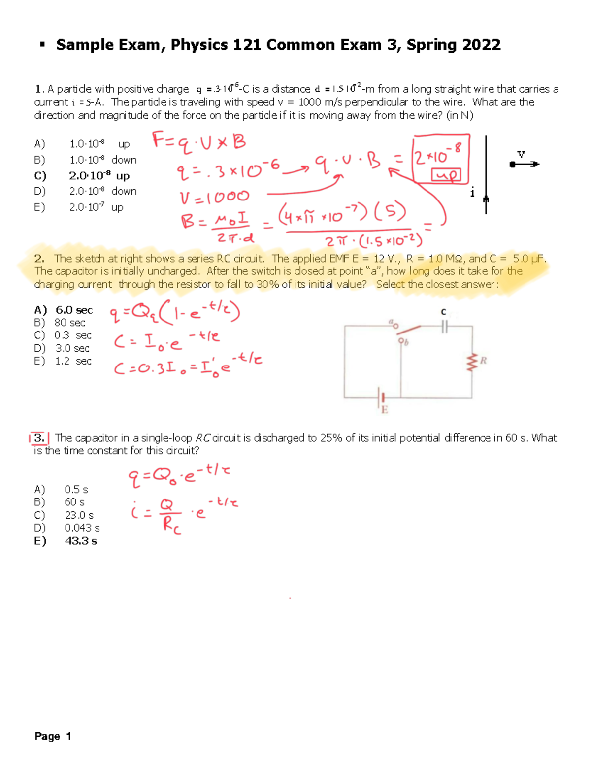 Phys121 Sample Exam, Common Exam 3, Spring 2022 - Sample Exam, Physics ...