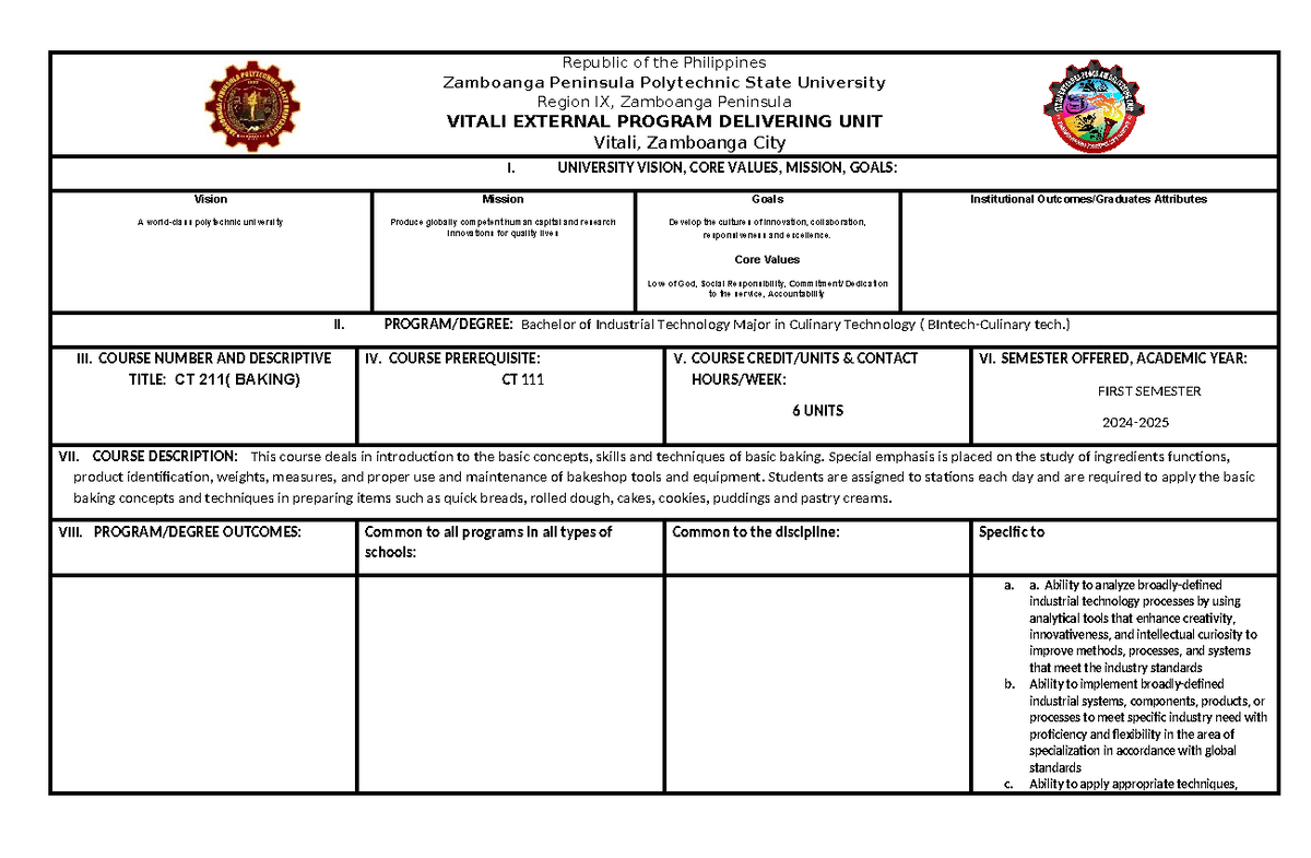 CT 211- Baking - Republic of the Philippines Zamboanga Peninsula ...