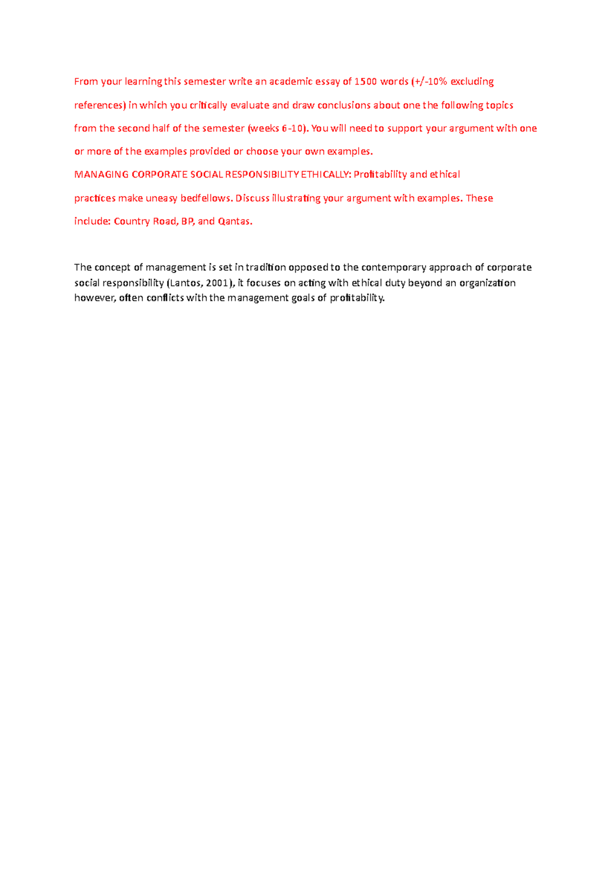 Mpo essay - Grade: - From your learning this semester write an academic ...