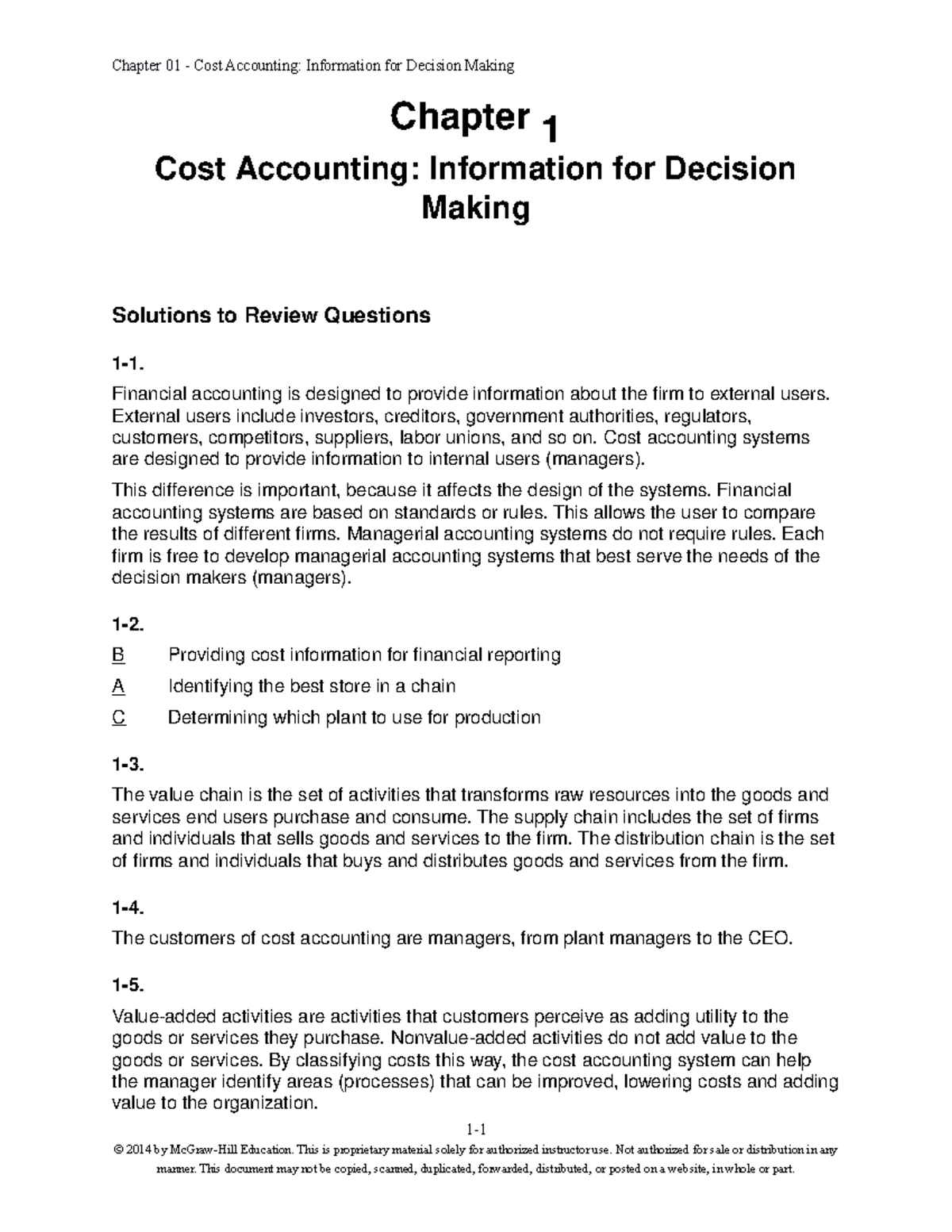 SMChap 001 - Fundamental Of Cost Accounting Solution Manual CH 1 ...