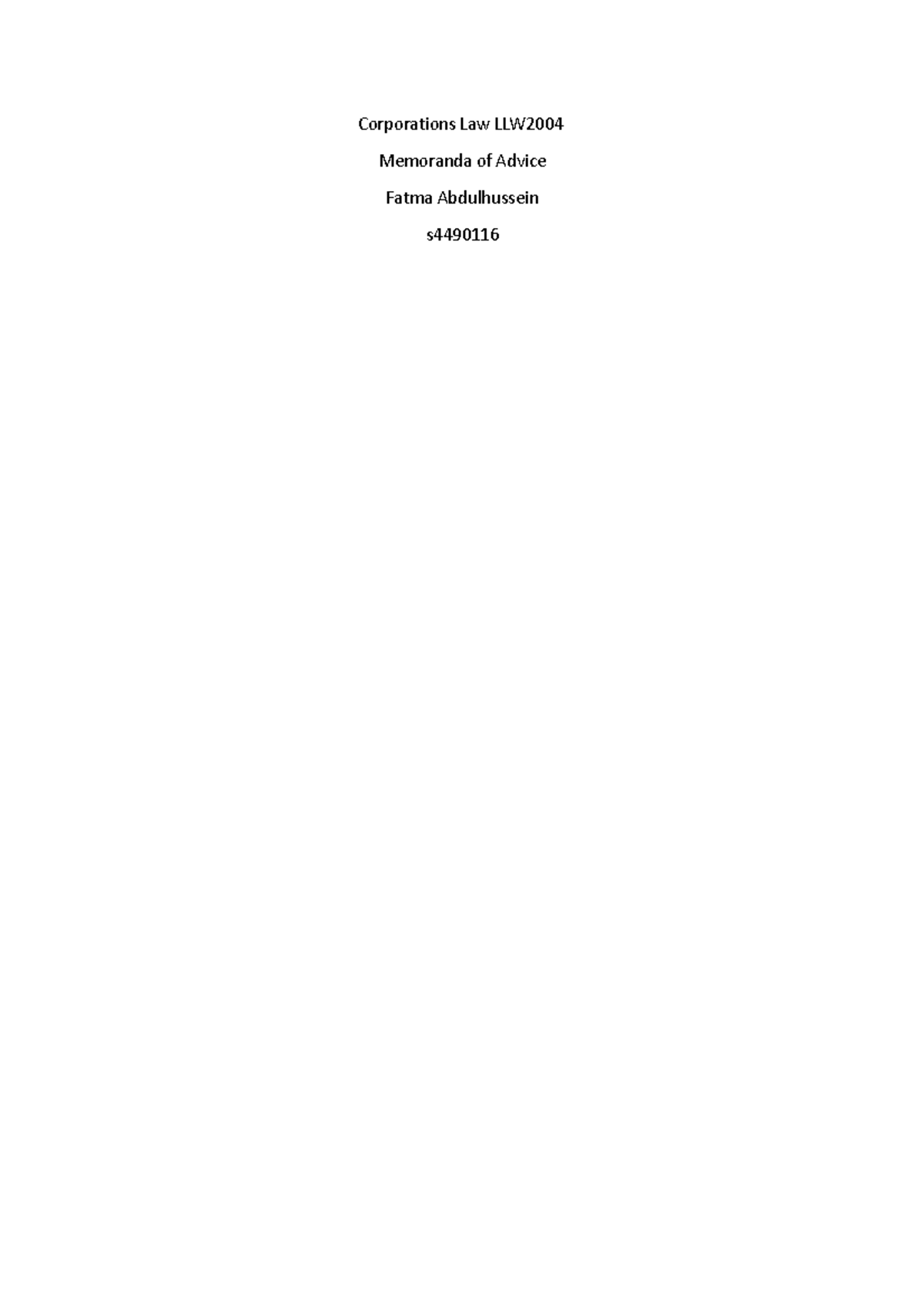 Corporations Law ok Corporations Law LLW Memoranda of Advice Fatma