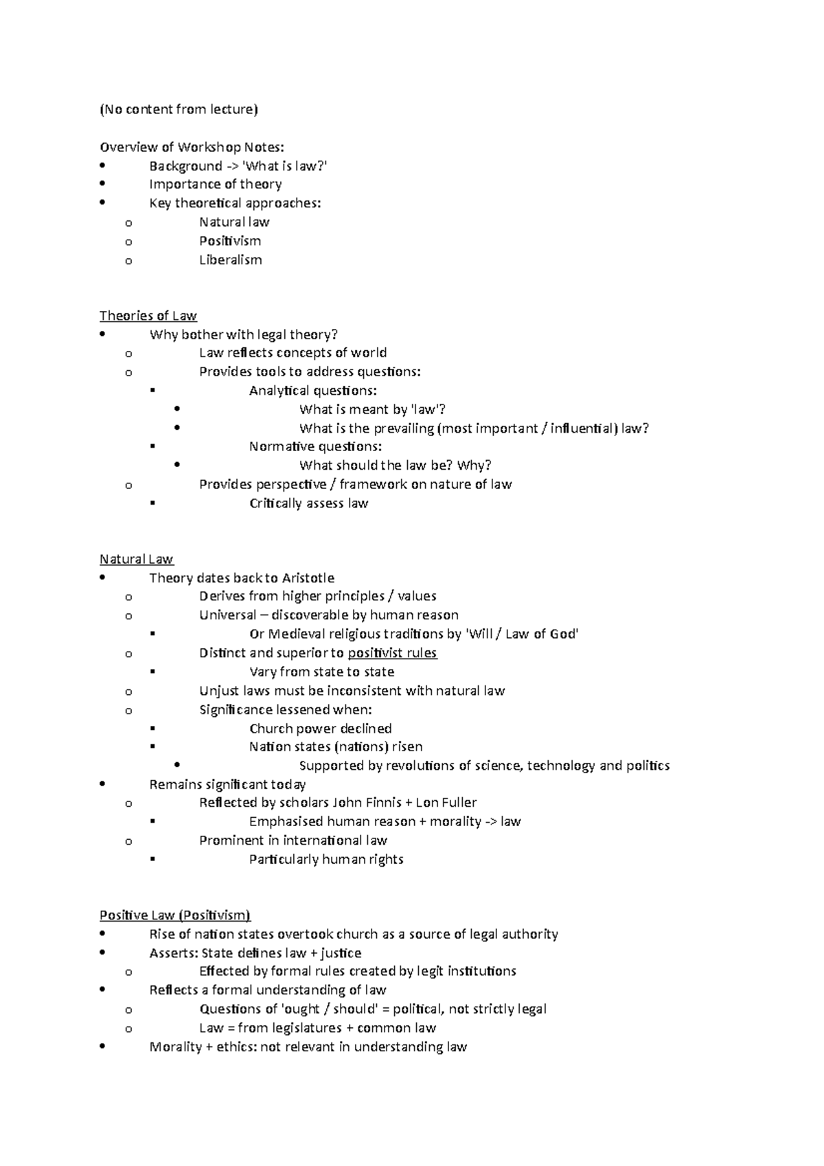 Foundation Law WK 1 Notes - (No content from lecture) Overview of ...