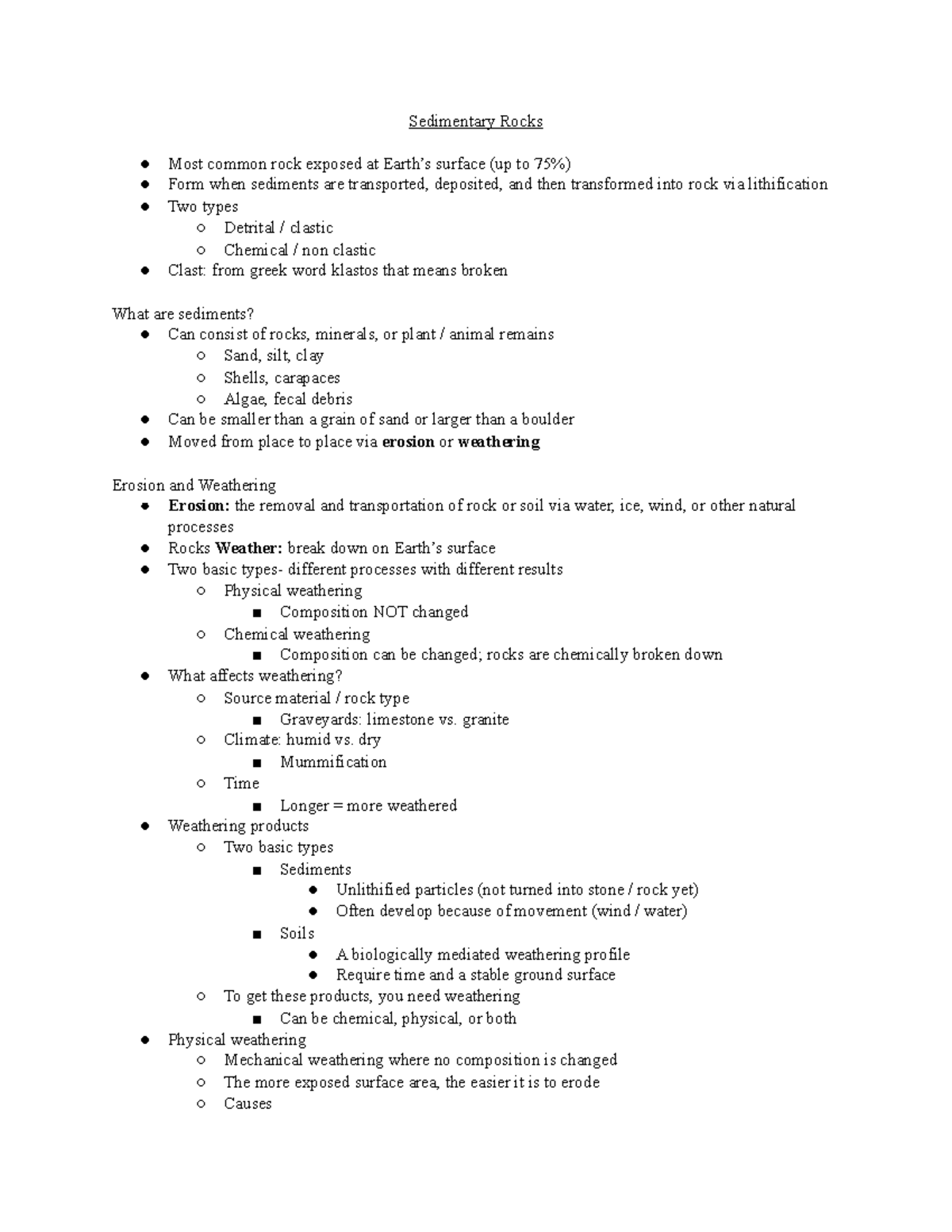 Sedimentary Rocks - Lecture Notes 12 - Sedimentary Rocks Most Common ...