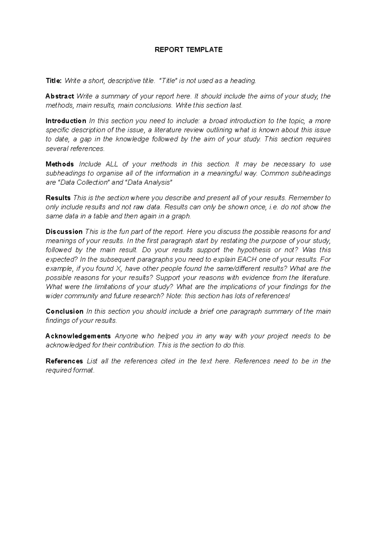 Notes - This document contains the report structure for the course, the ...