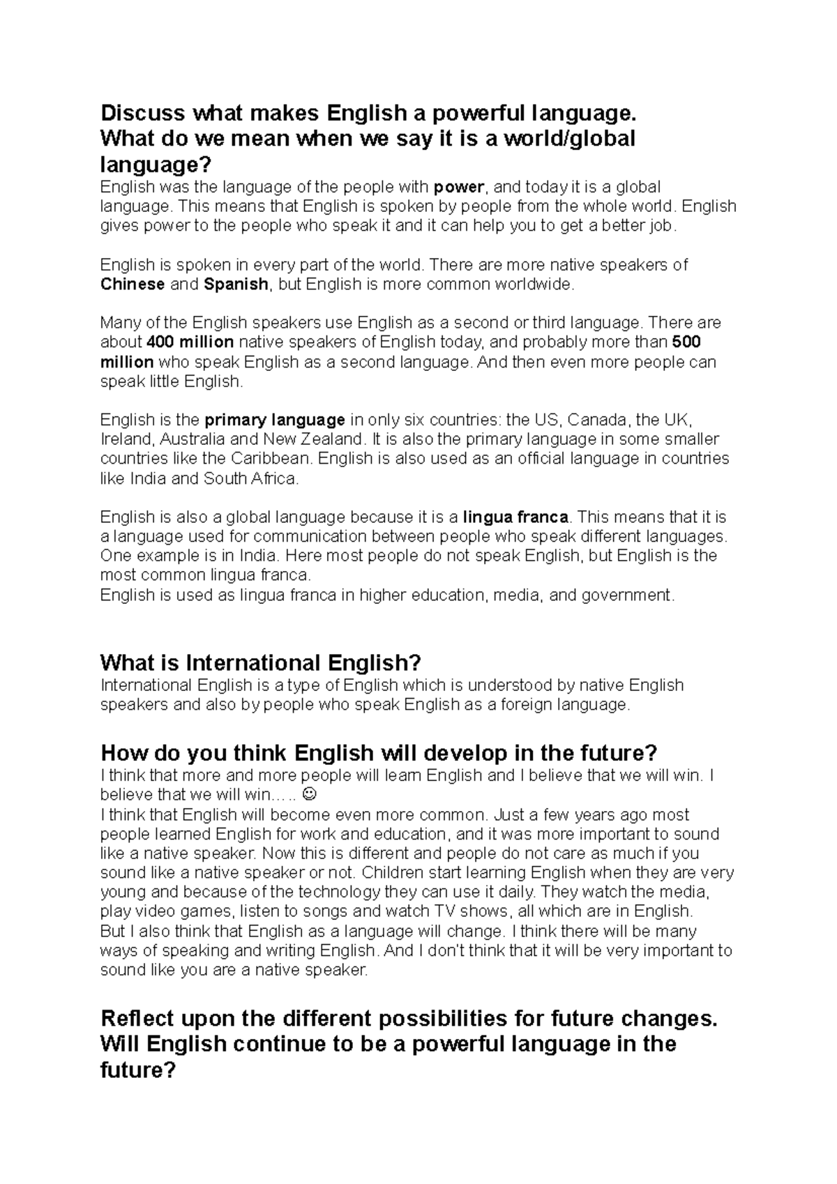 KAP 1+2 Englishasaworldlanguage Discuss what makes English a