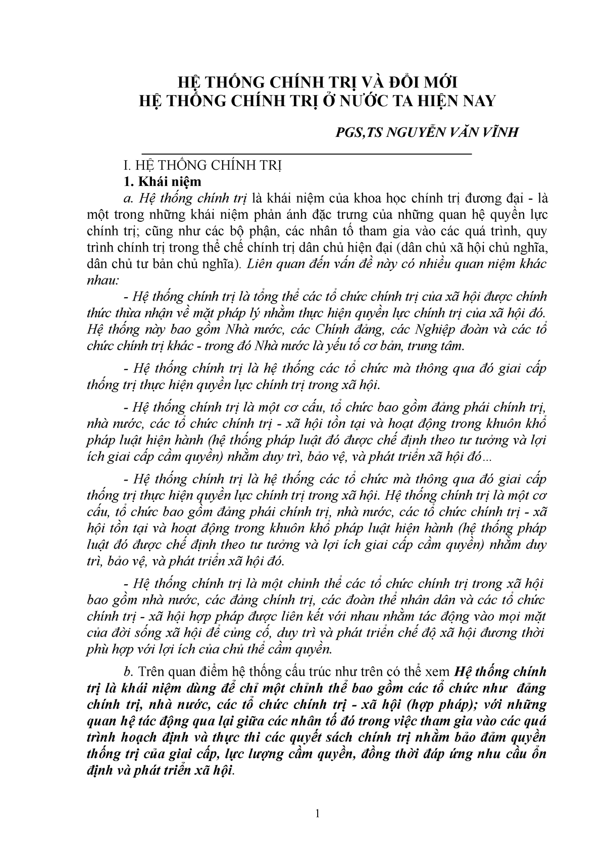 Hệ thống chính trị và đổi mới Việt Nam - HỆ THỐNG CHÍNH TRỊ VÀ ĐỔI MỚI HỆ THỐNG CHÍNH TRỊ Ở NƯỚC TA - Studocu