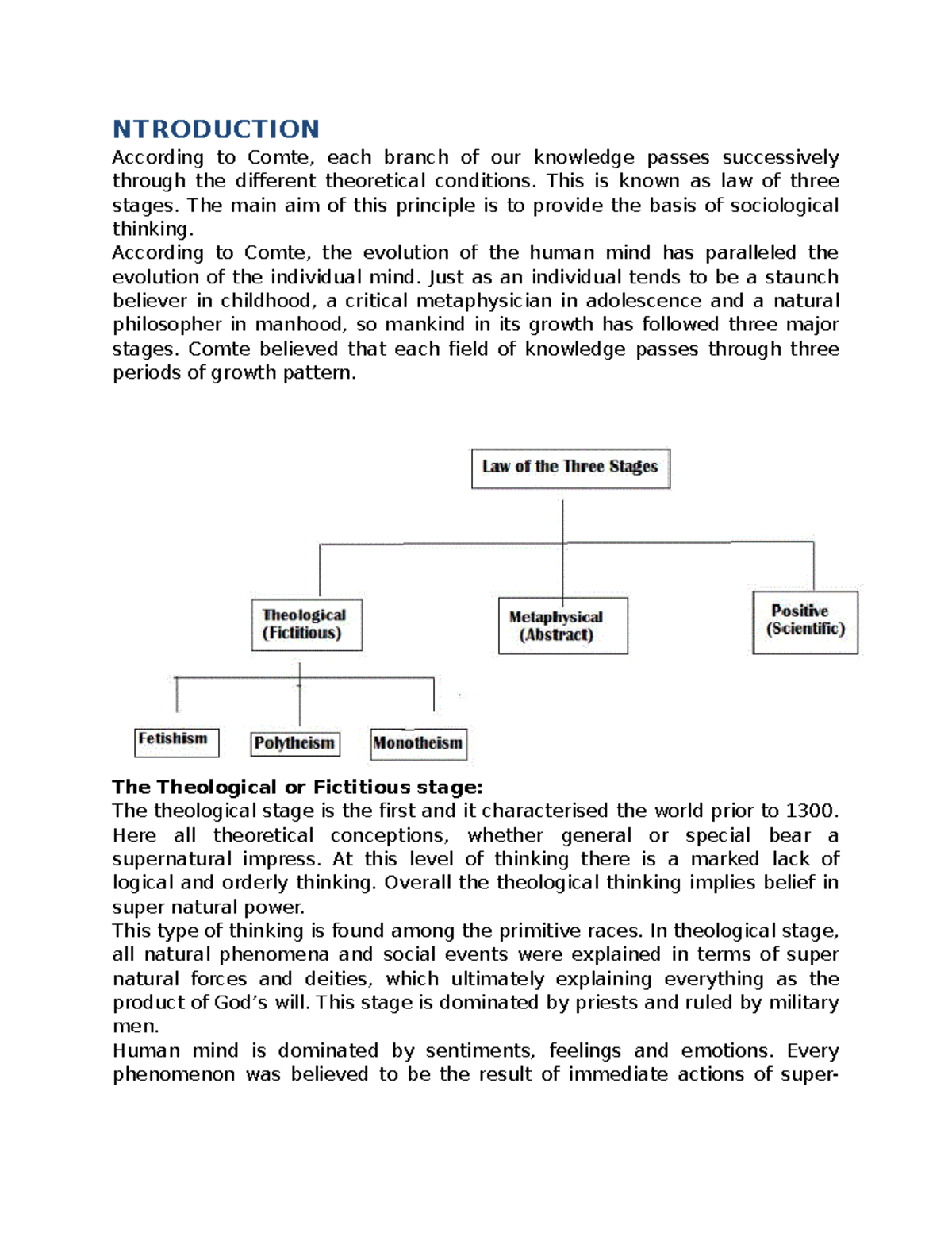 Auguste comte Law of three stages - NTRODUCTION According to Comte ...