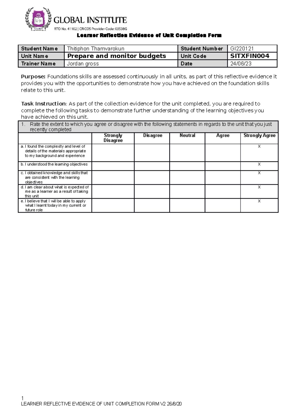Learner Reflection Evidence Form V2.0 - Learner Reflection Evidence of ...
