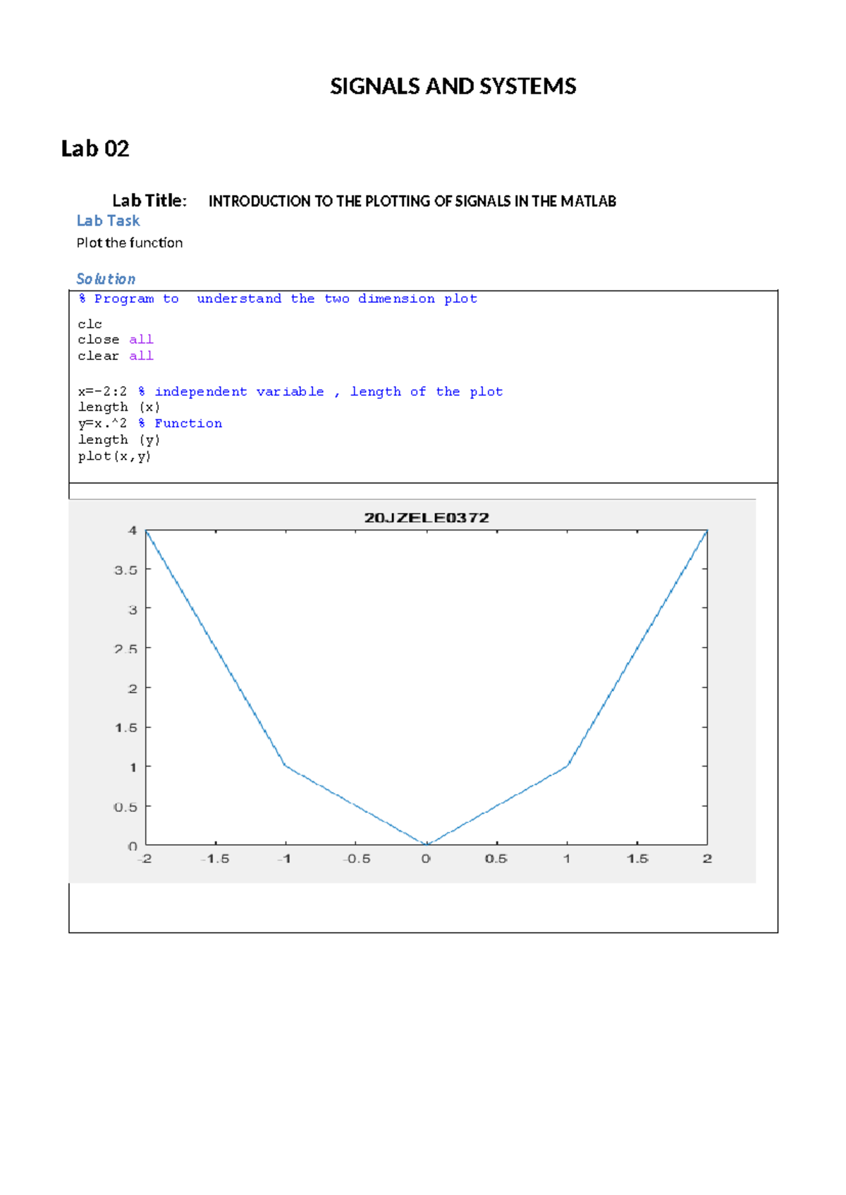 Signal and system lab - SIGNALS AND SYSTEMS Lab 02 Lab Title ...