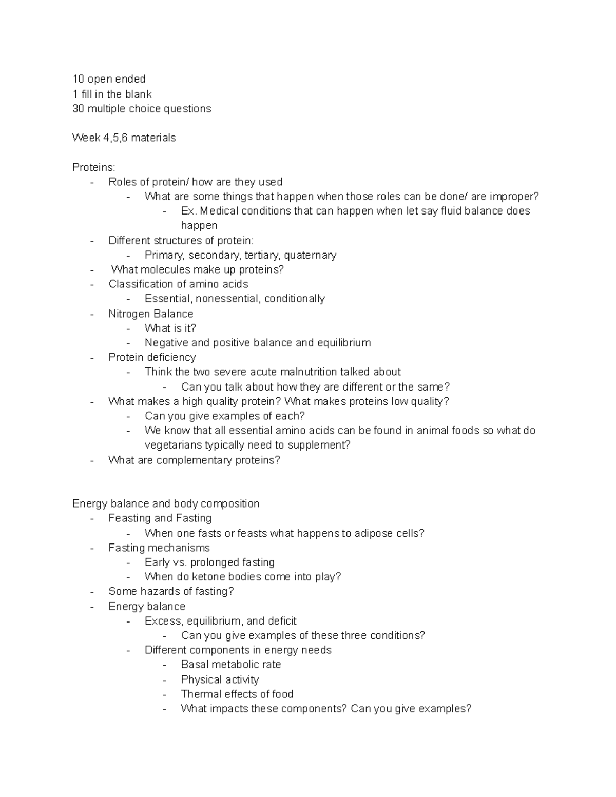 Review session[ 44] - nutrition exam 2 study guide - 10 open ended 1 ...