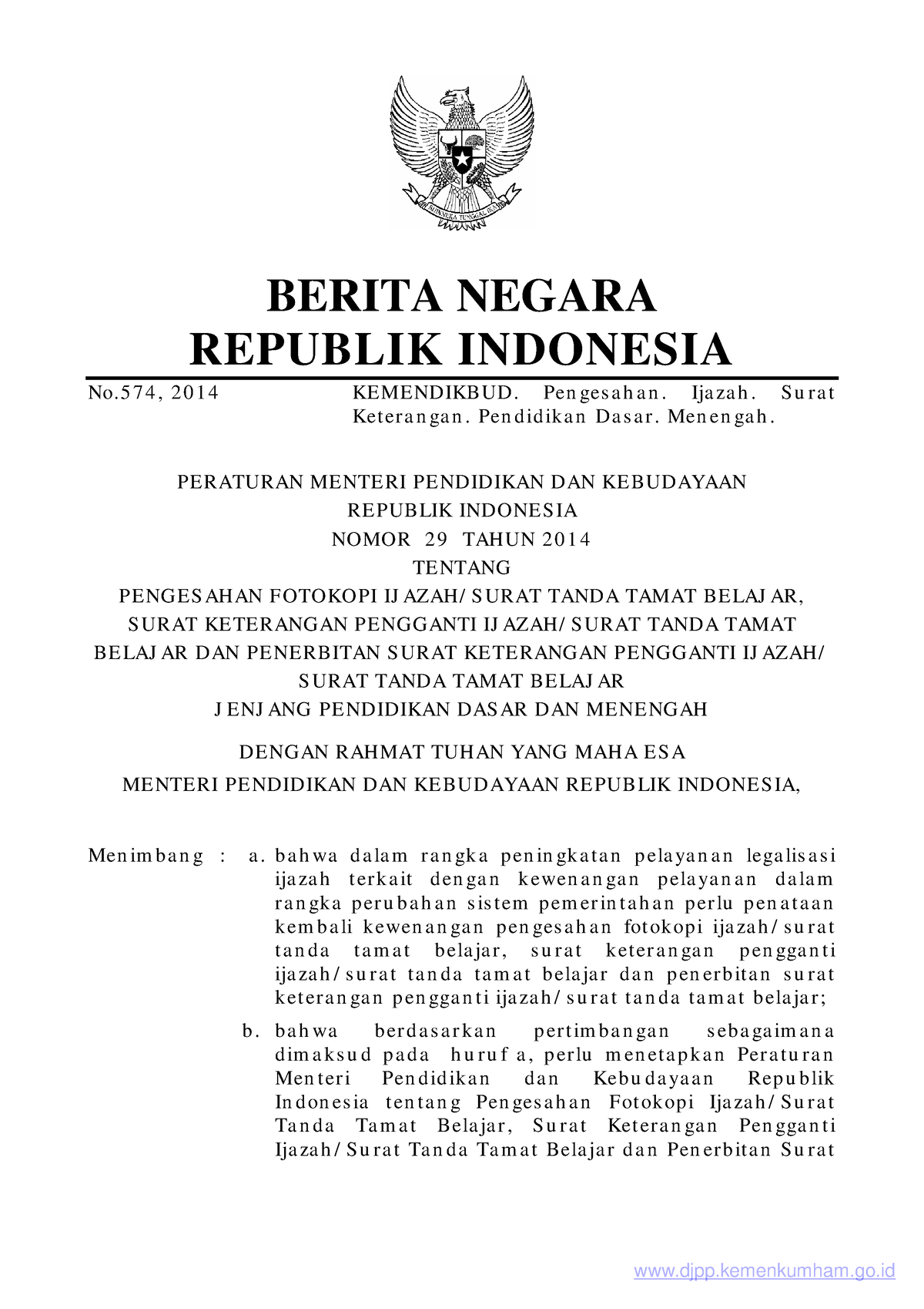 2014-Permendikbud-nomor-29-tahun-2014 (peraturanpedia - BERITA NEGARA ...