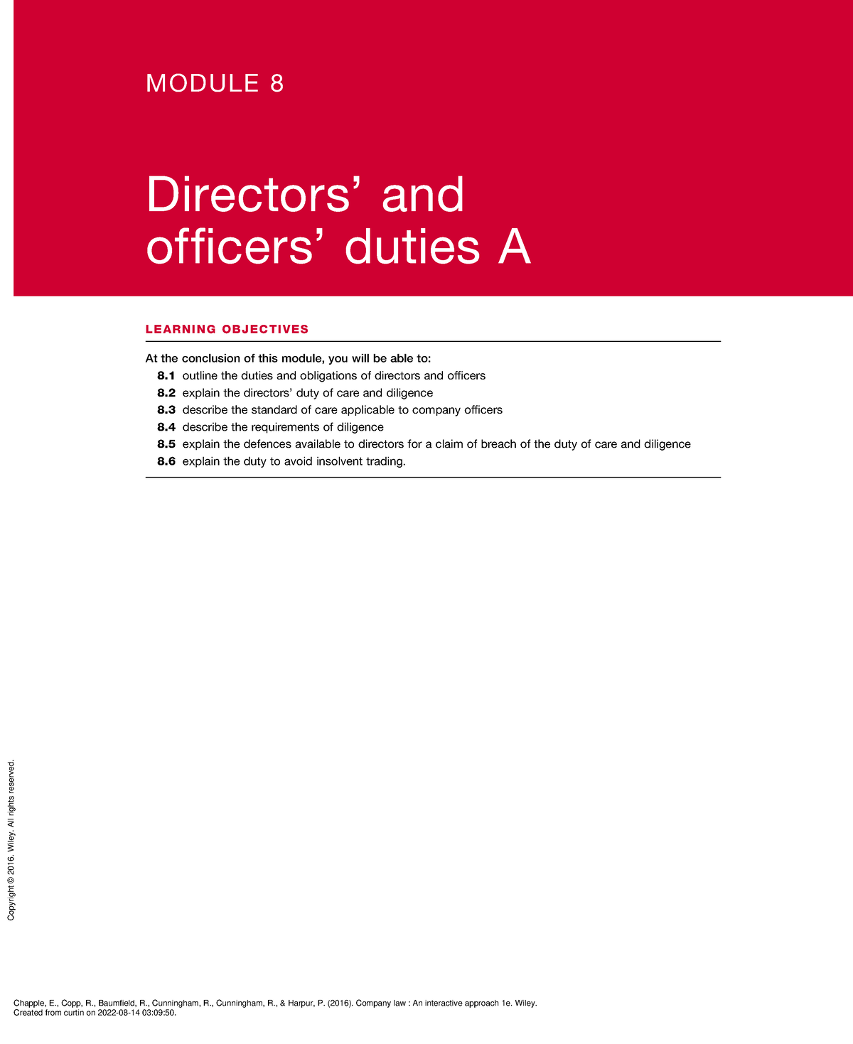 Company LAW ( Module 8 Directors And Officers Duties A ) - MODULE 8 ...